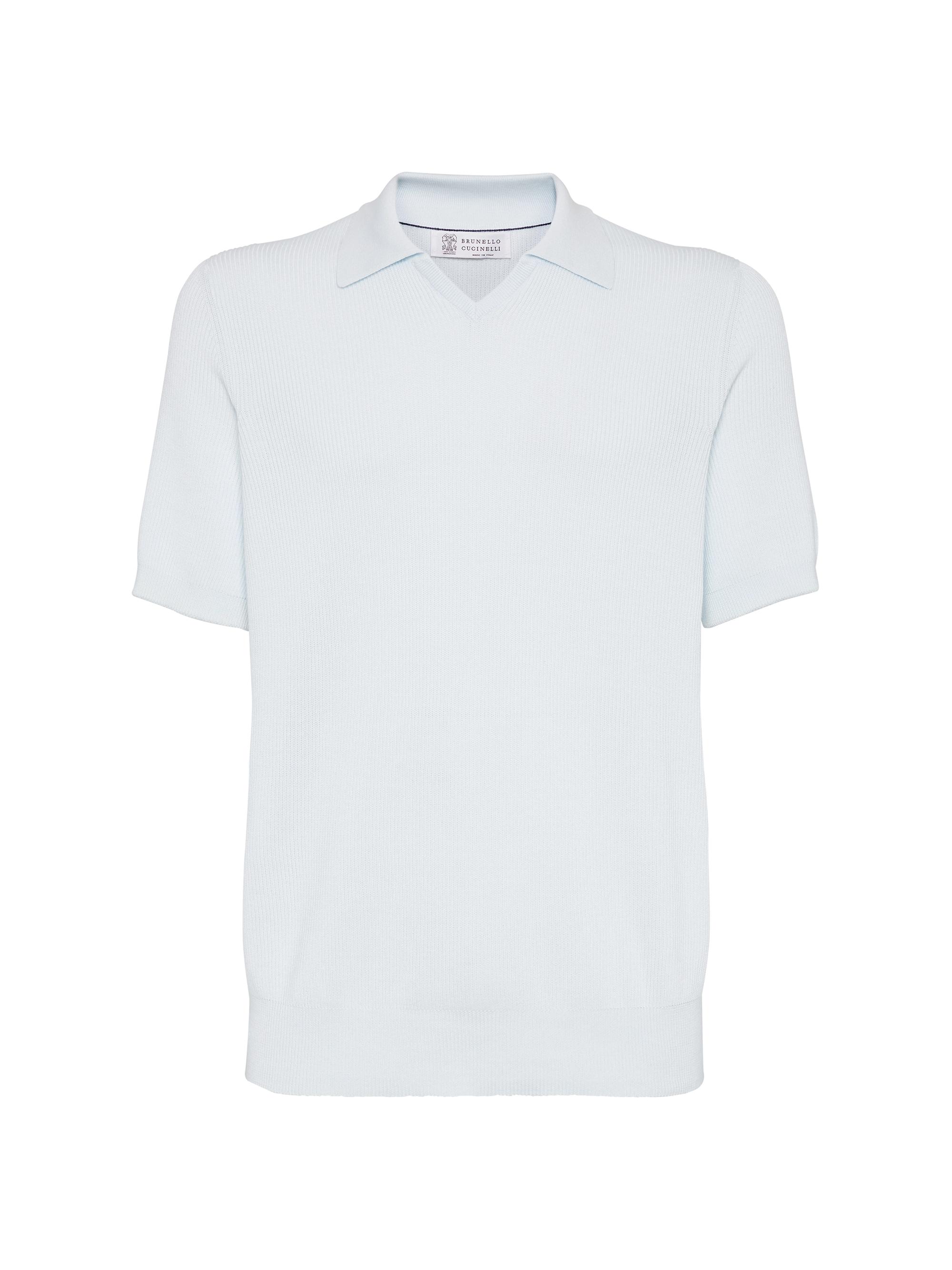 Brunello Cucinelli Men's Cotton English Rib Knit Polo Shirt - Sky Blue