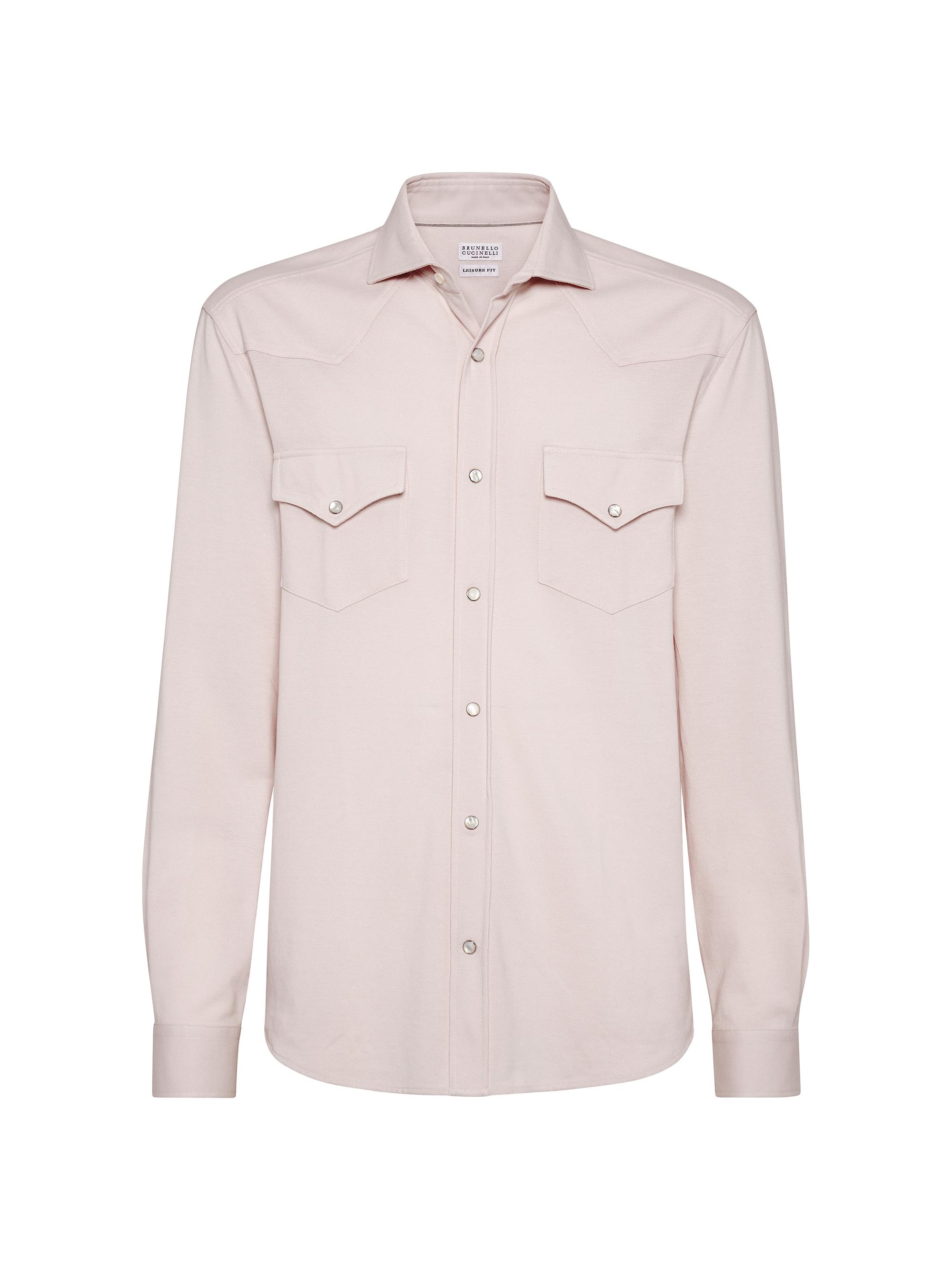 Brunello Cucinelli Men's Cotton Piqué Western Shirt - Salmon
