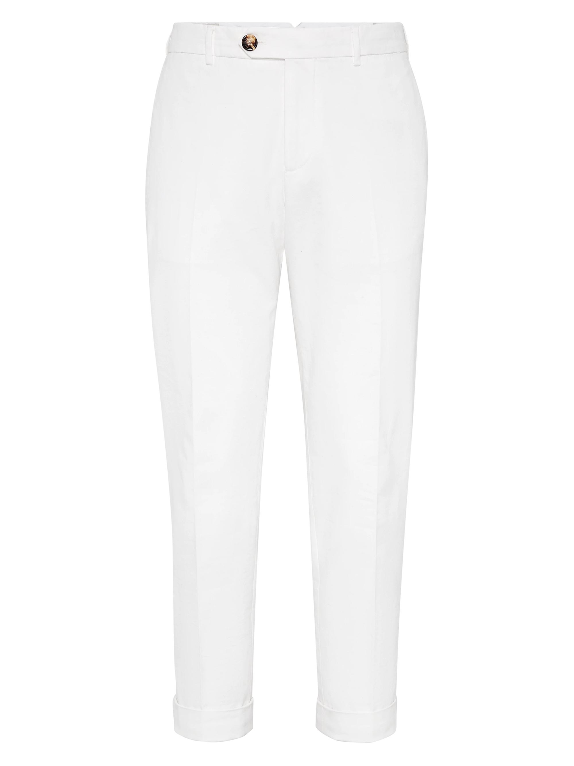 Brunello Cucinelli Men's Garment Dyed Italian Fit Trousers in Twisted Cotton Gabardine - White