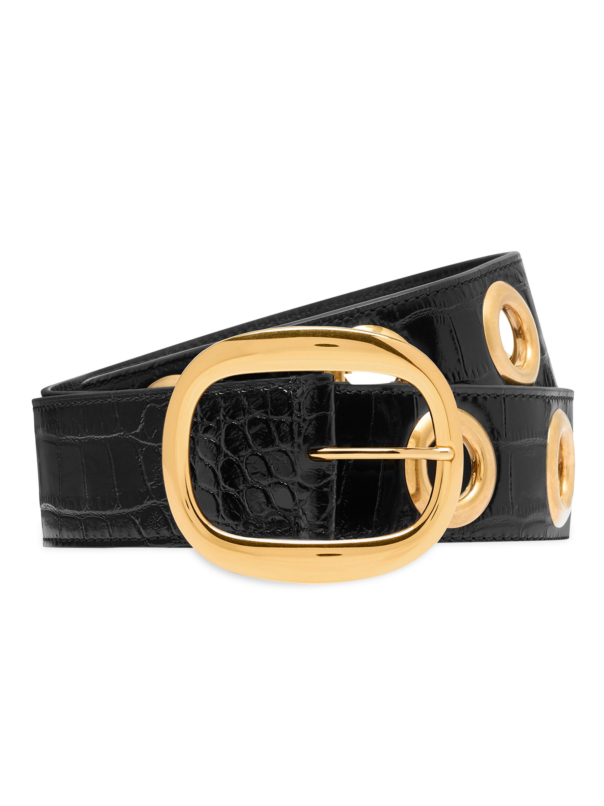 TOM FORD Women's Ursula Shiny Stamped Croc Belt - Black