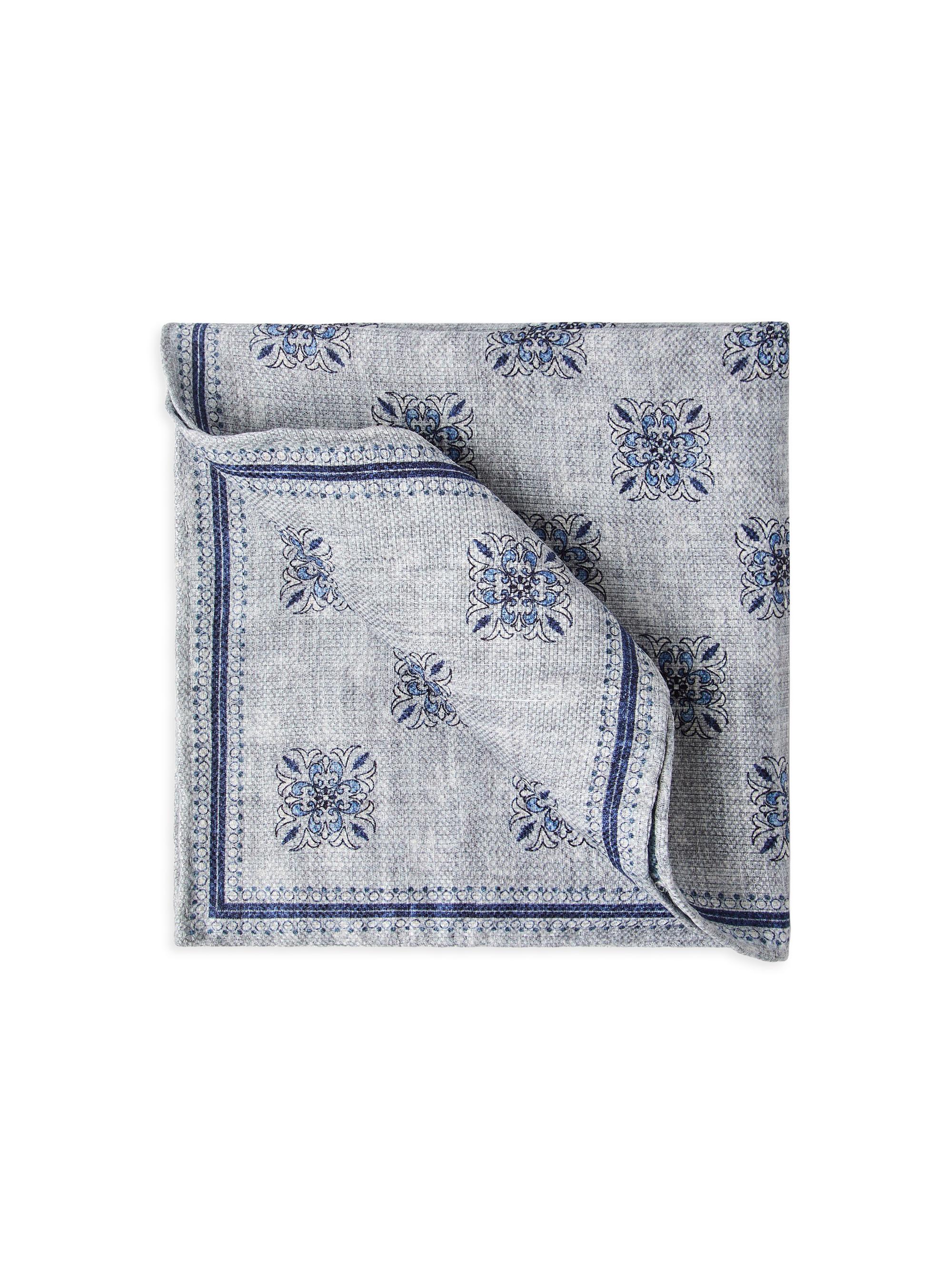 Brunello Cucinelli Men's Double Face Linen and Silk Pocket Square with Floral Design - Butter