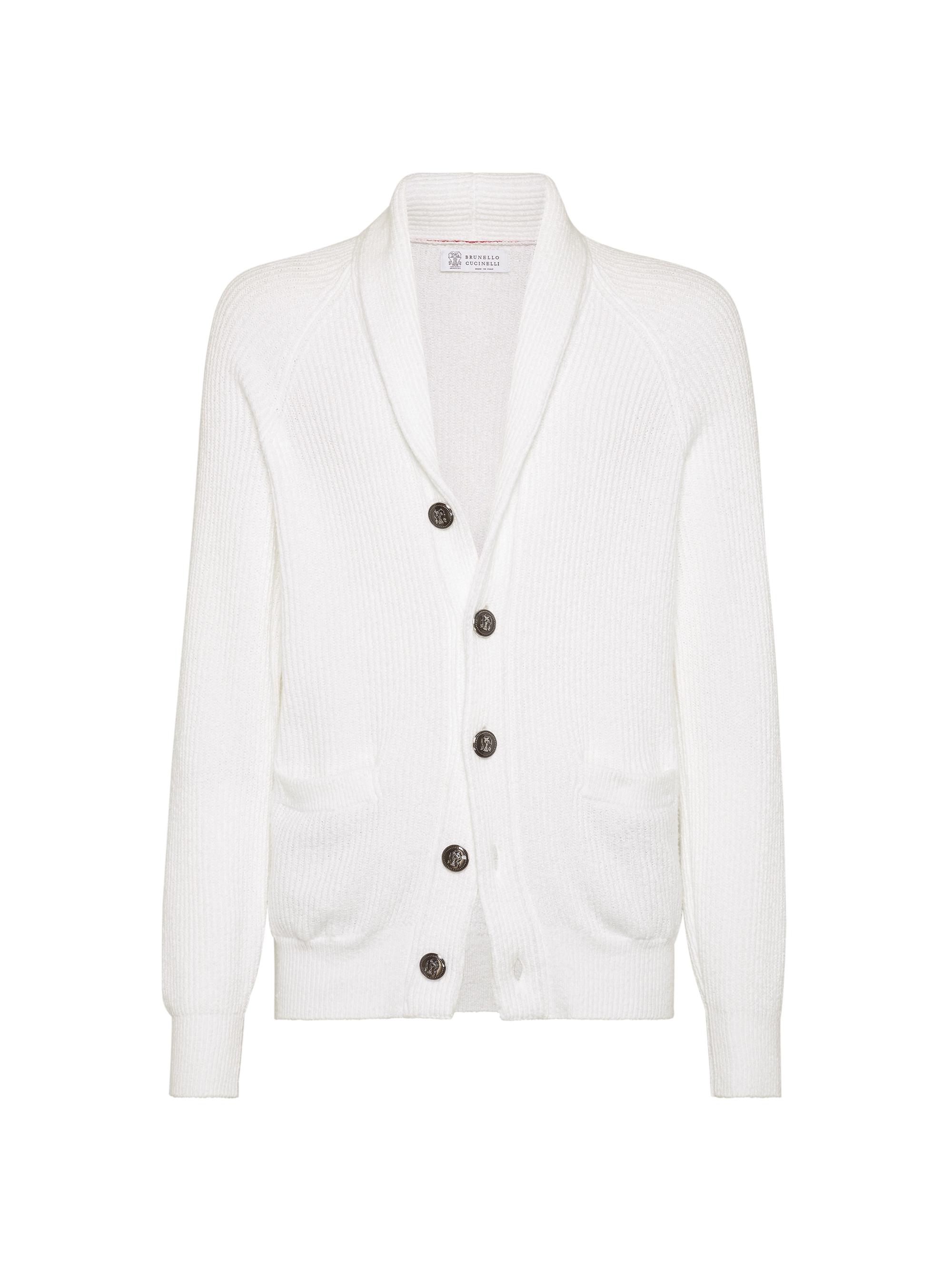 Brunello Cucinelli Men's Malfilé Cotton English Rib Cardigan - Snow