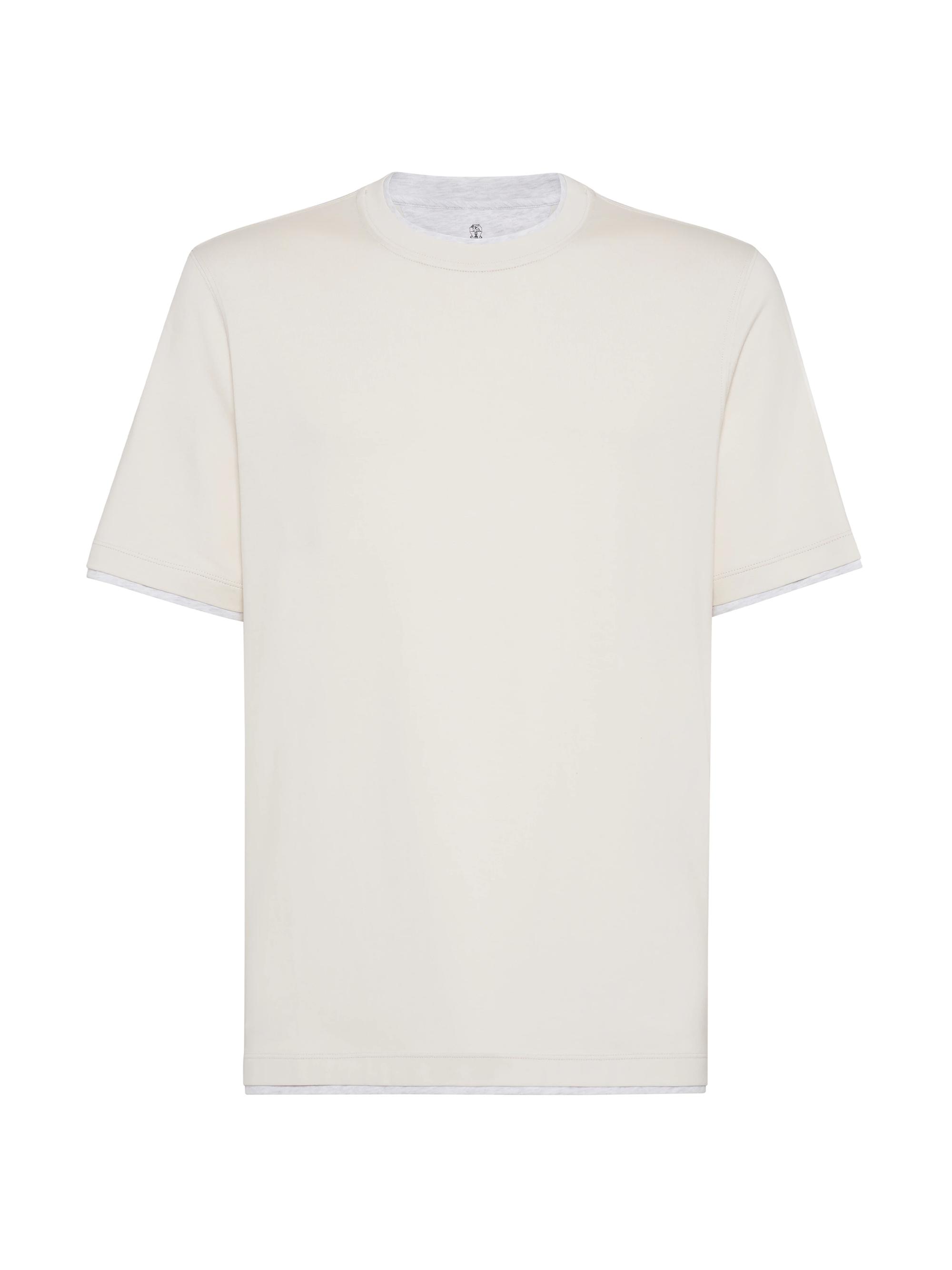 Brunello Cucinelli Men's Cotton Jersey Crewneck T-Shirt with Faux Layering - Pearl