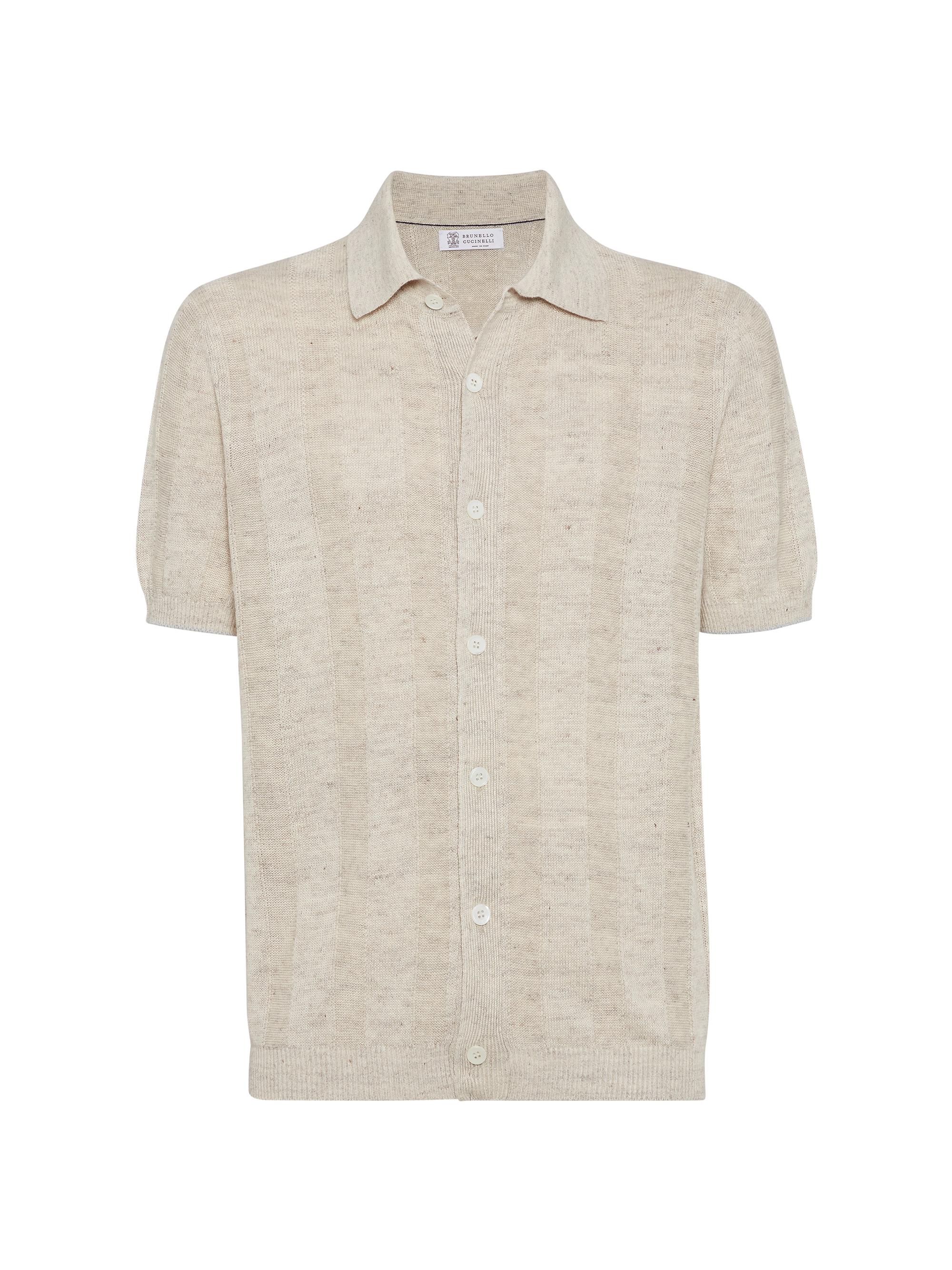 Brunello Cucinelli Men's Linen and Cotton Textured Rib Short Sleeve Knit Shirt - Yuta