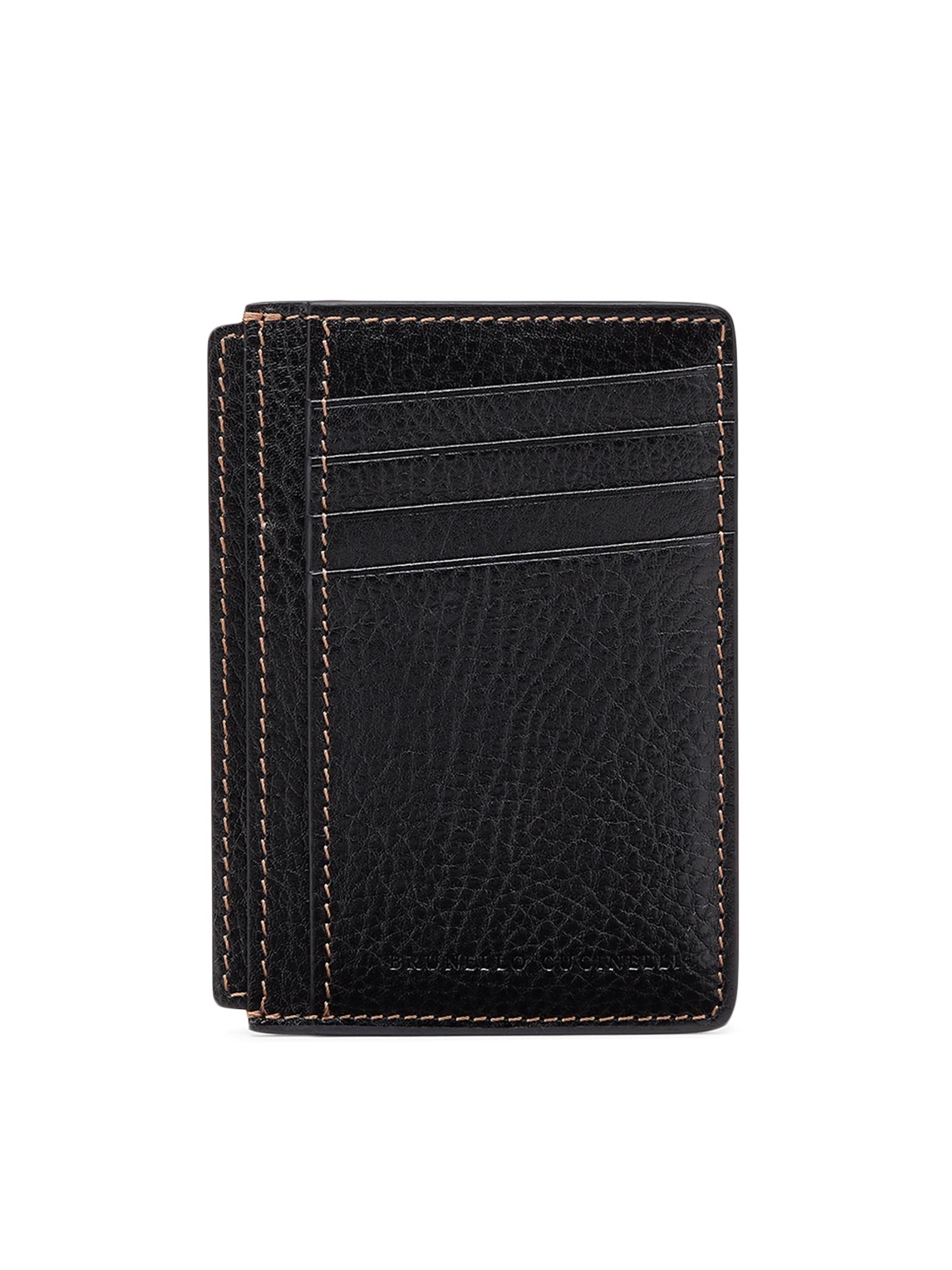 Brunello Cucinelli Men's Grained Calfskin Slim Card Holder - Black