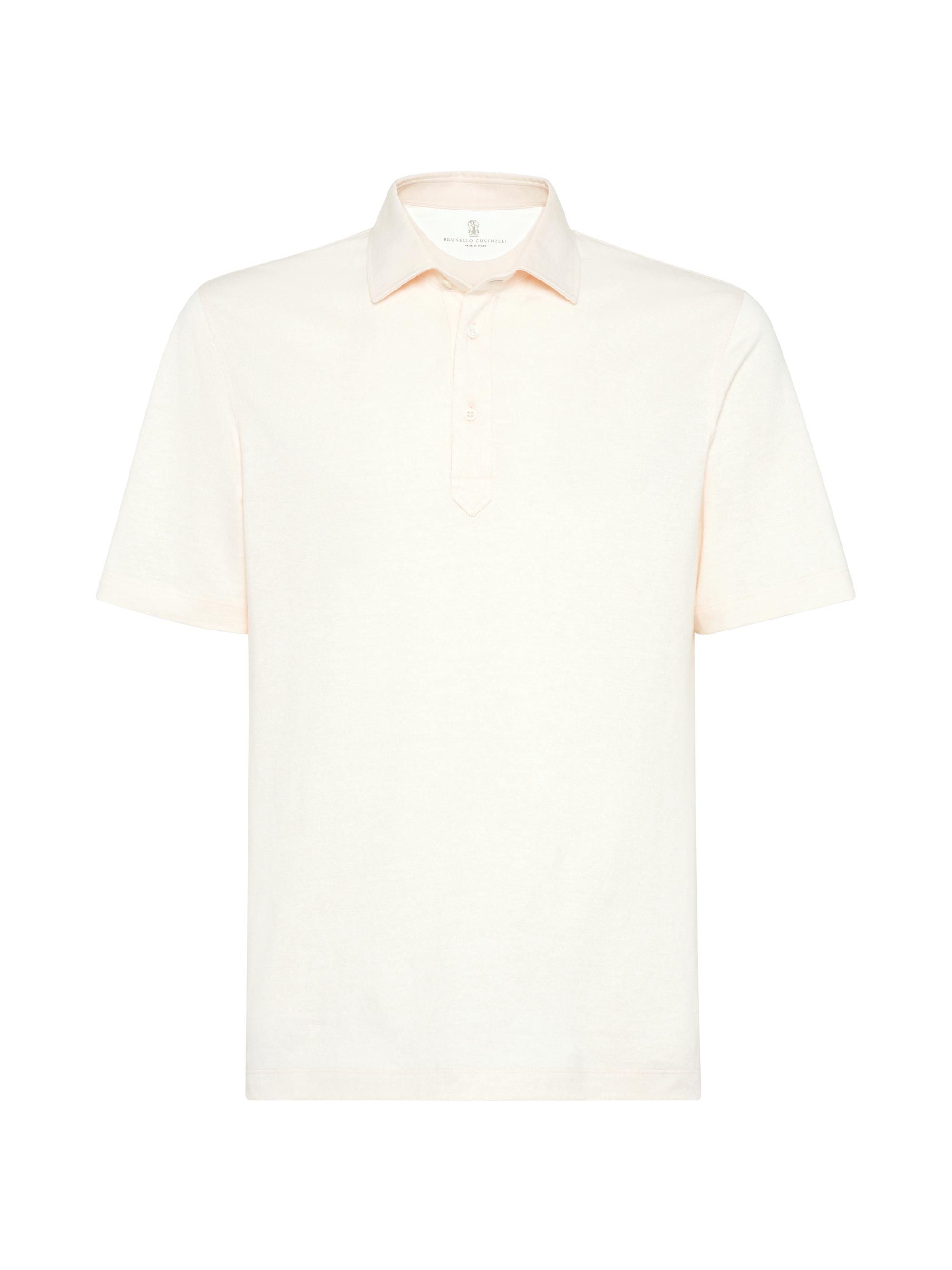 Brunello Cucinelli Men's Cotton and Linen Piqué Polo with Shirt Style Collar - Apricot