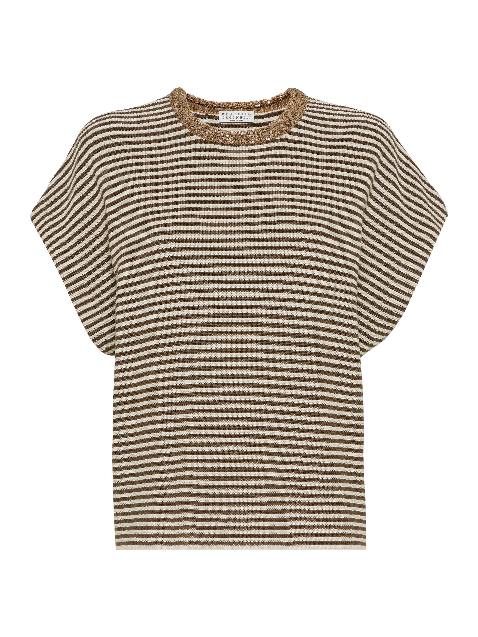 Brunello Cucinelli Women's Striped Cotton Knit T-Shirt - Brown