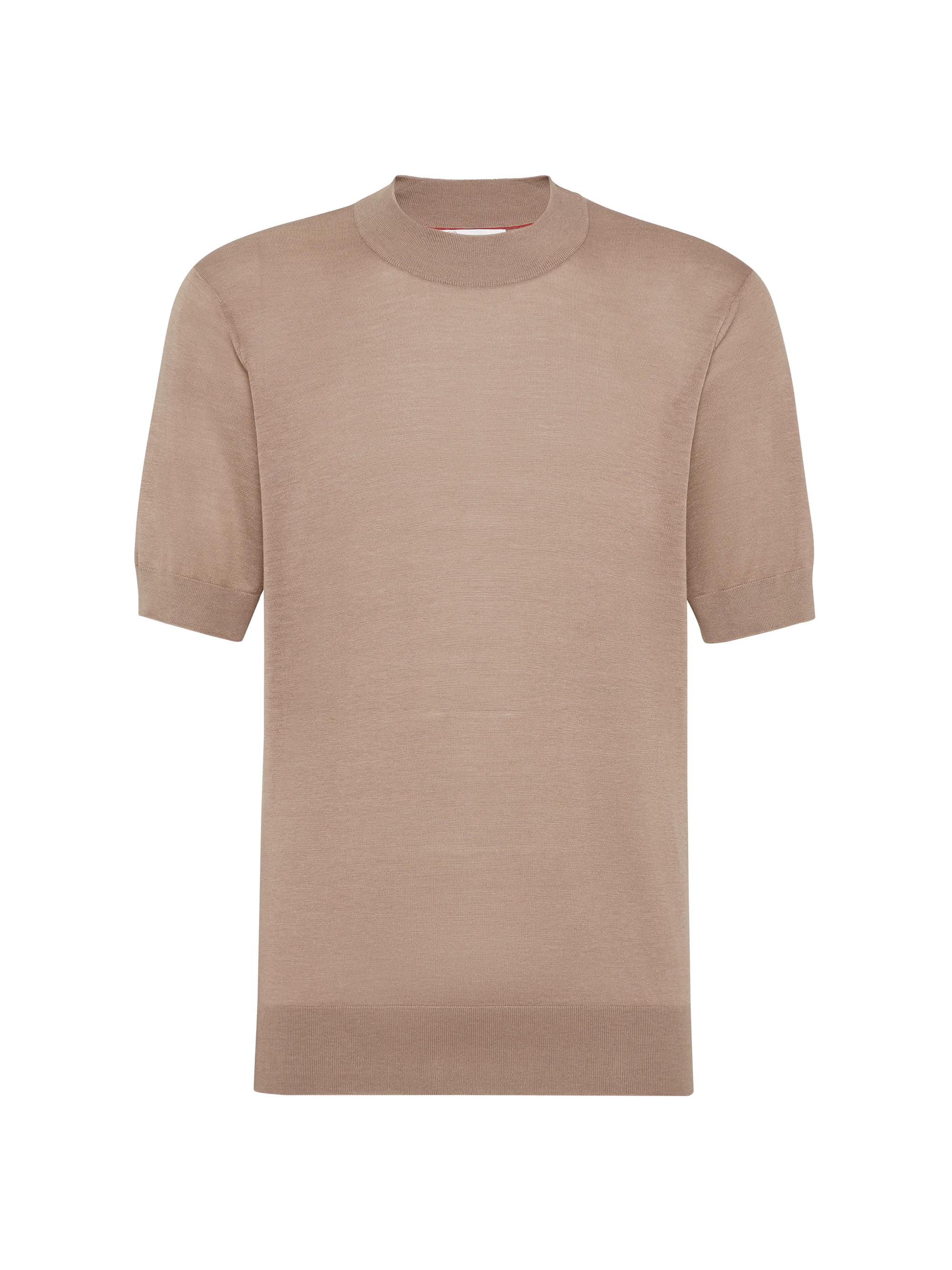Brunello Cucinelli Men's Extra Light Silk and Cotton Knit T-Shirt with Mockneck - Bark