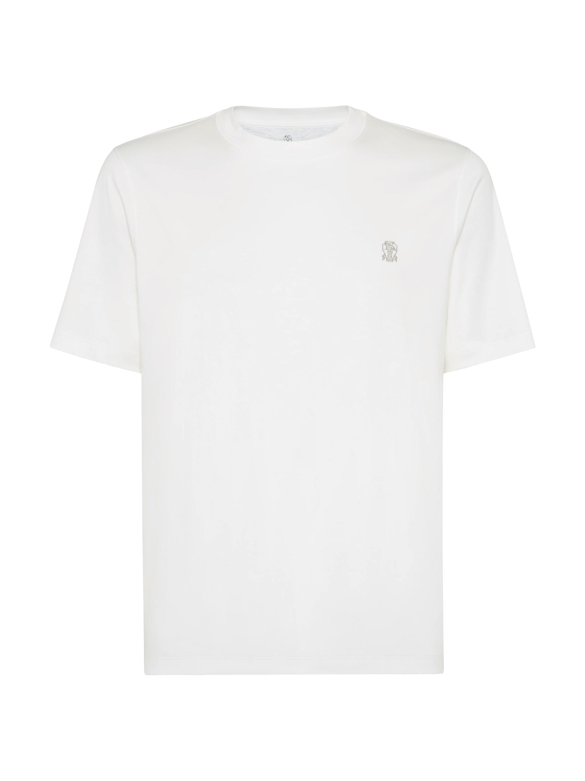 Brunello Cucinelli Men's Cotton Jersey Crewneck T-Shirt with Logo - Off White