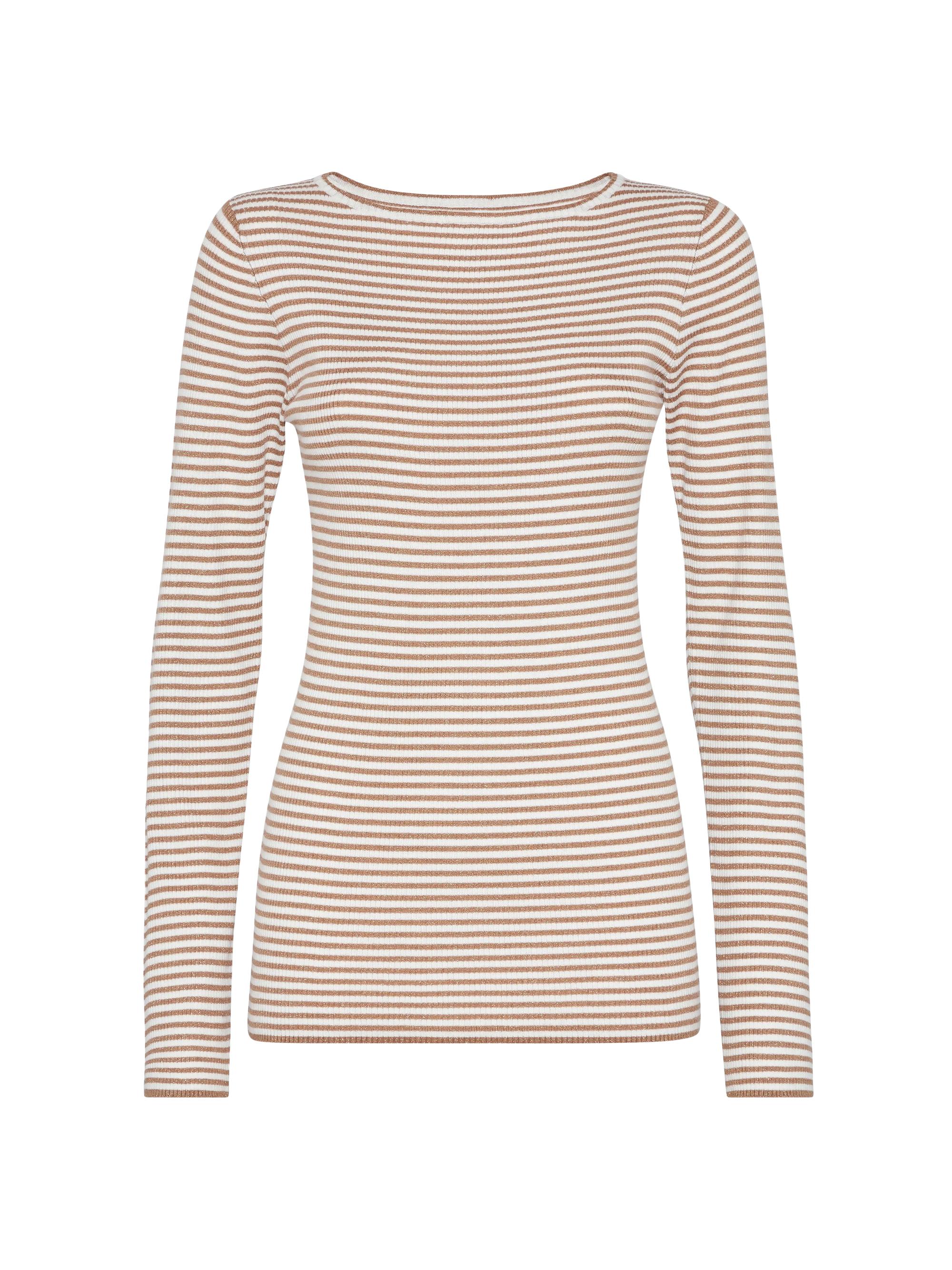 Brunello Cucinelli Women's Sparkling Striped Cashmere and Silk Lightweight Sweater - Beige