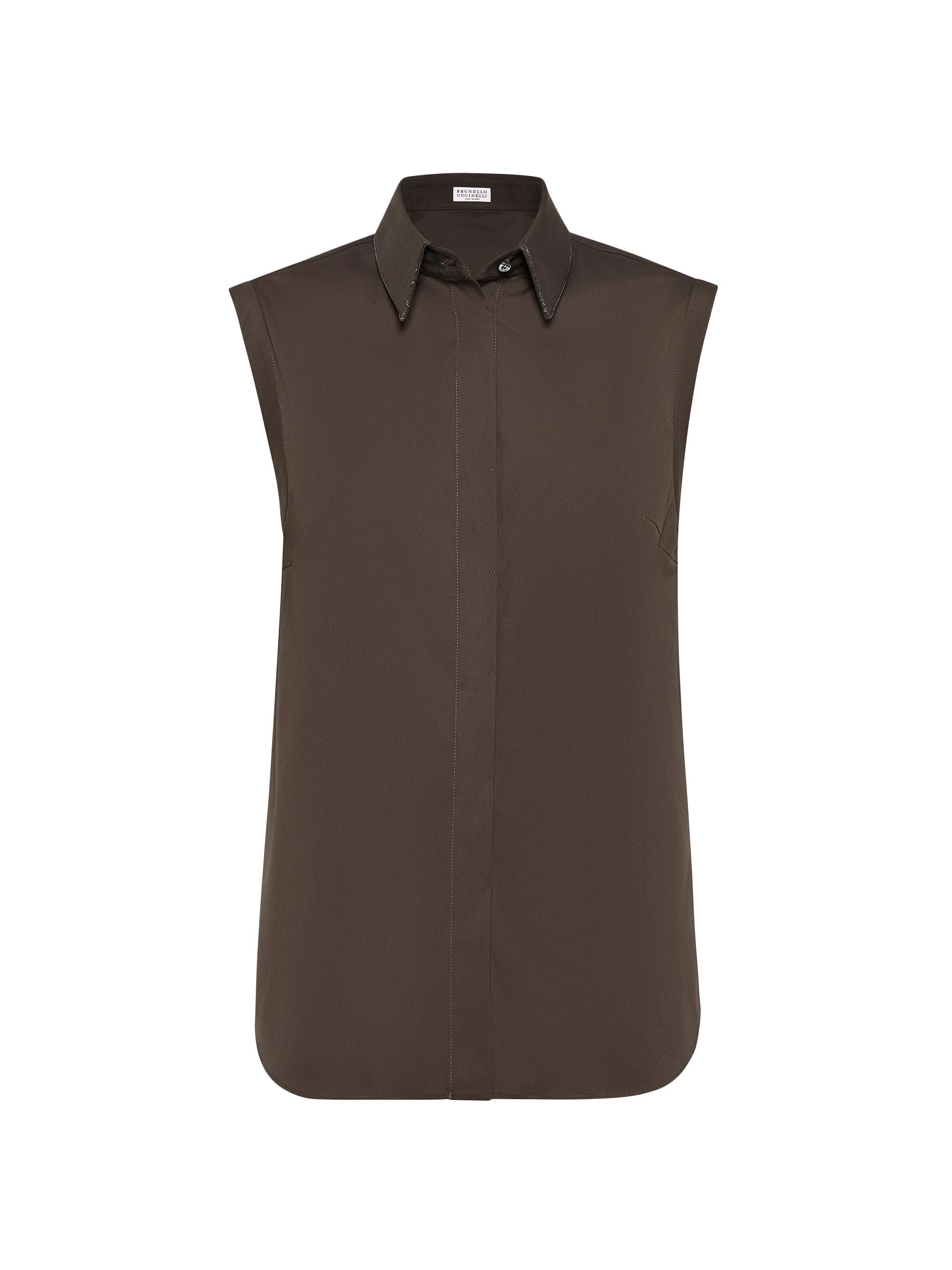 Brunello Cucinelli Women's Stretch Cotton Poplin Sleeveless Shirt - Chocolate