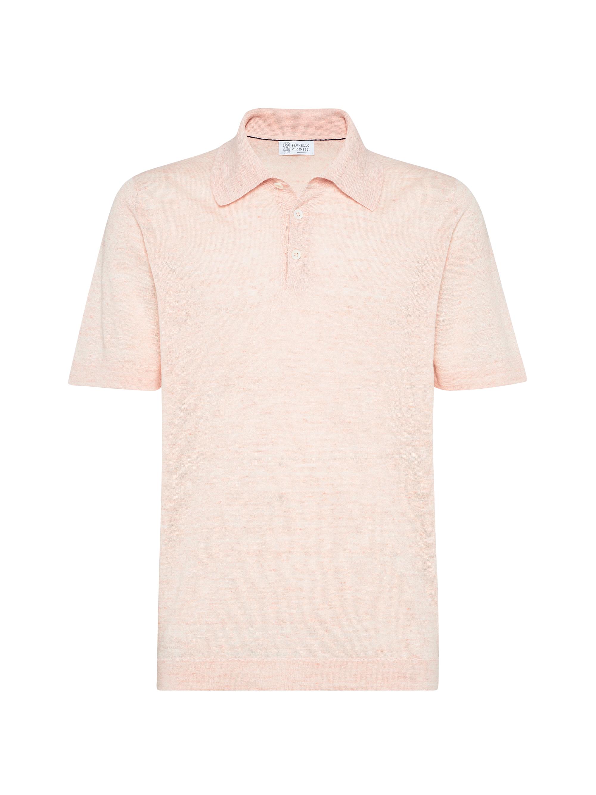 Brunello Cucinelli Men's Linen and Cotton Knit Polo Shirt - Light Pink
