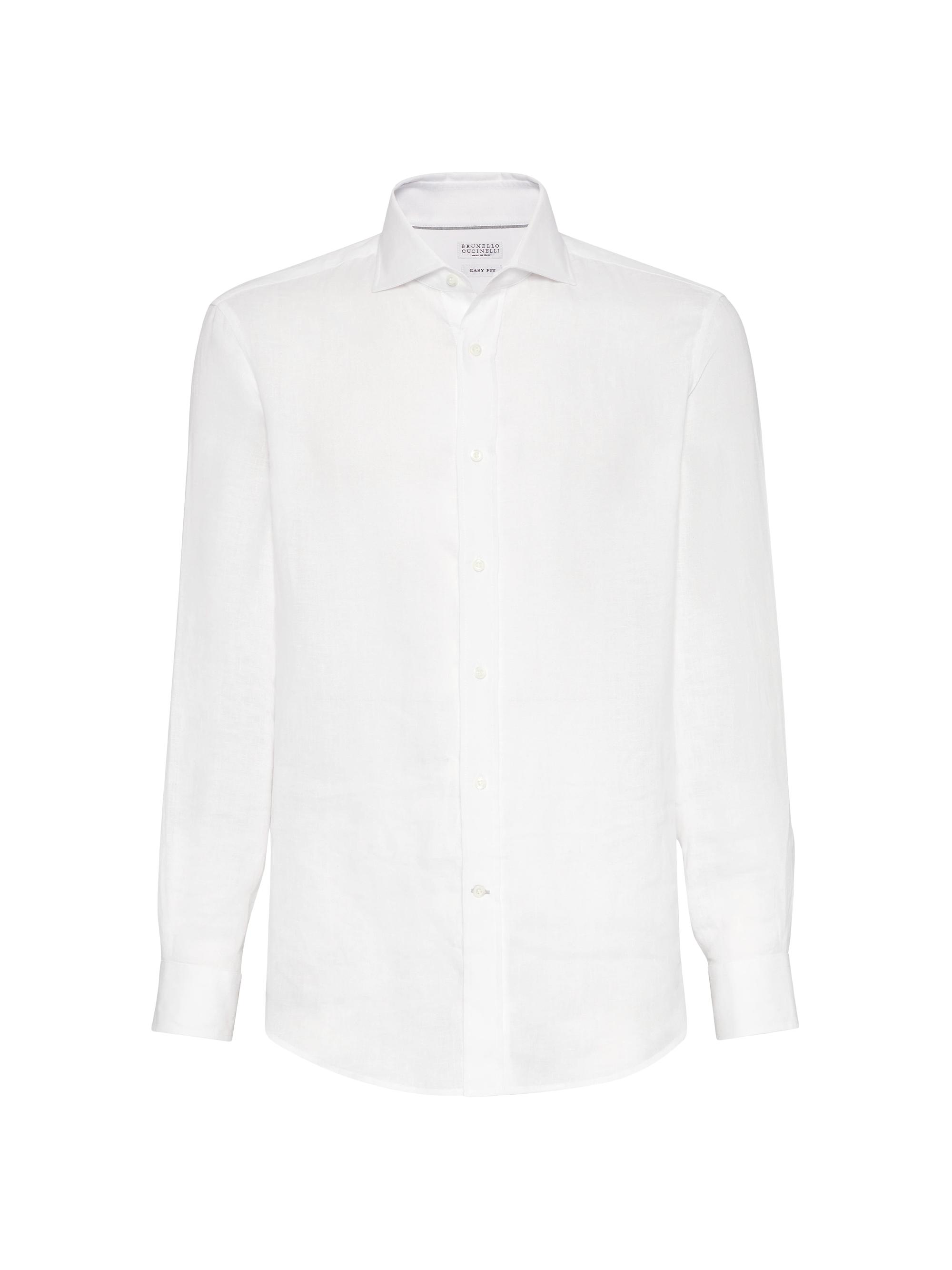 Brunello Cucinelli Men's Linen Easy Fit Shirt with Spread Collar - White