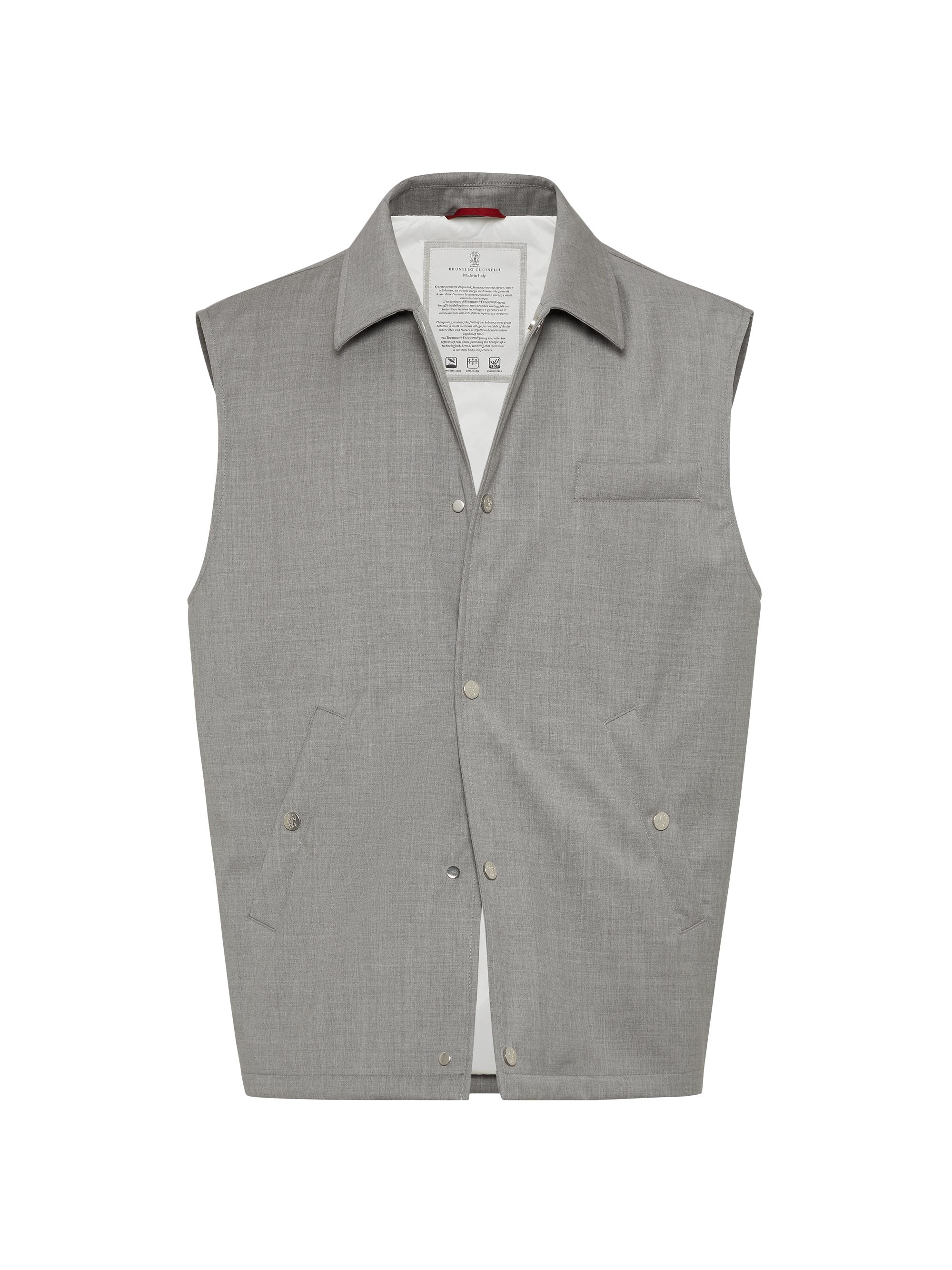 Brunello Cucinelli Men's Vest with Thermore Padding and Shirt Style Collar - Light Grey