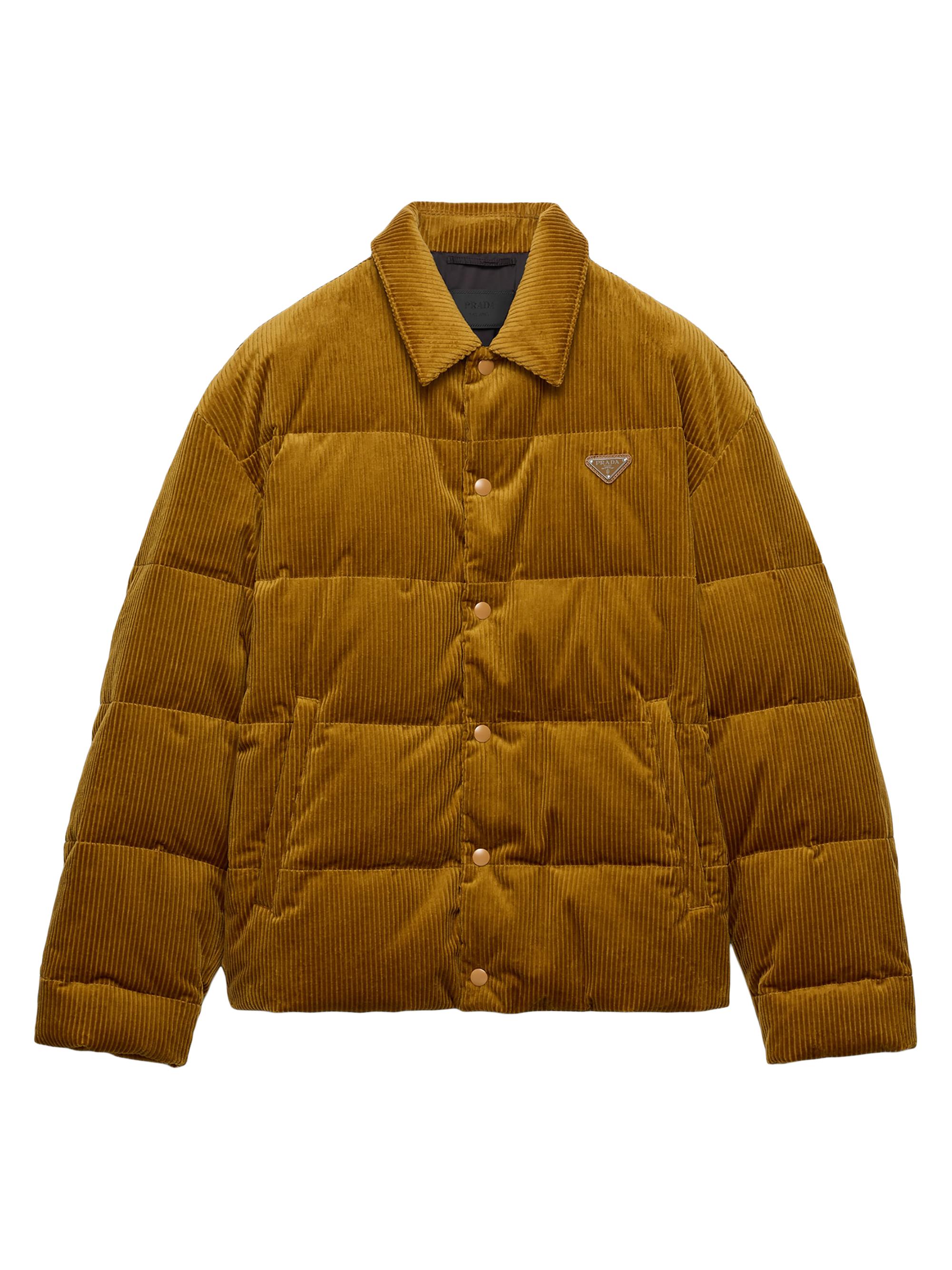 Prada Men's Cropped Corduroy Down Jacket - Yellow