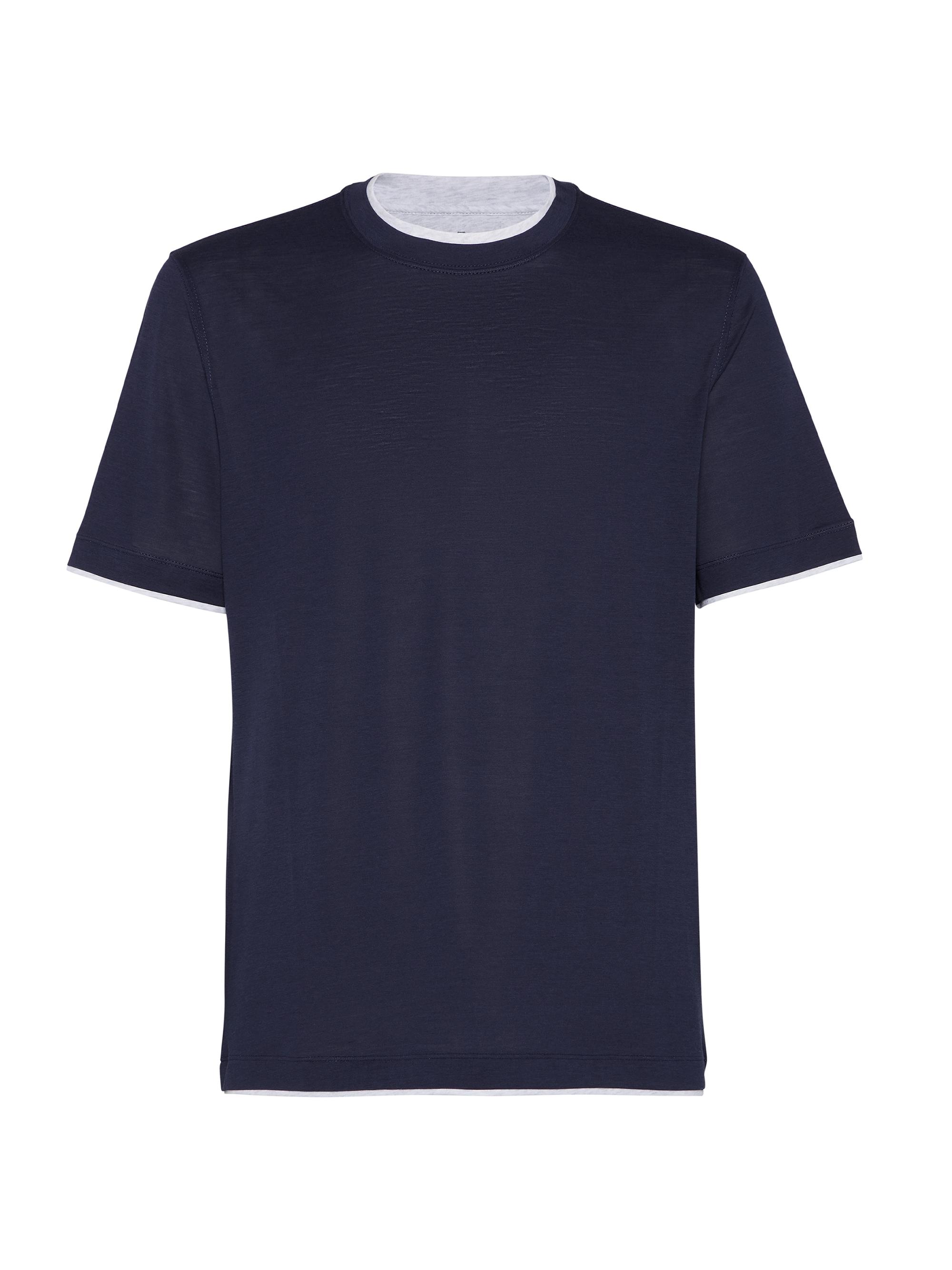 Brunello Cucinelli Men's Jersey Crew Neck T-Shirt with Faux Layering - Cobalt
