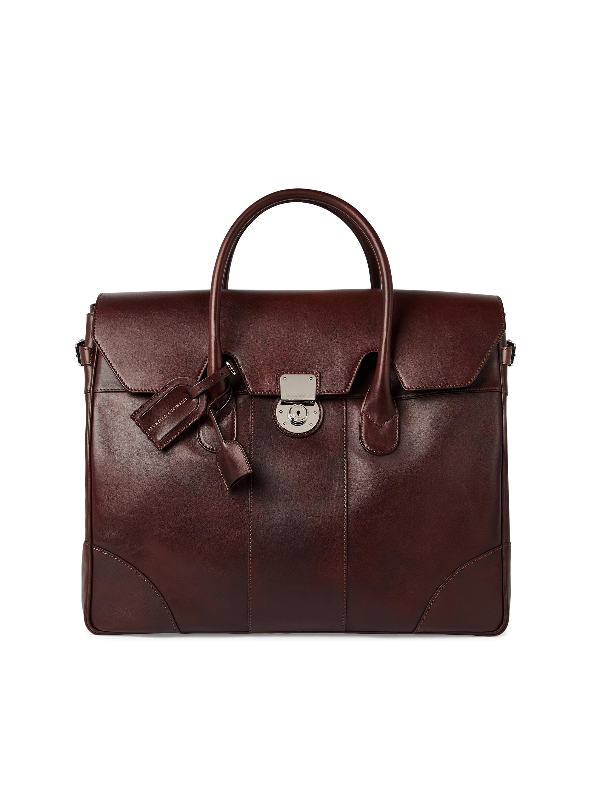 Brunello Cucinelli Men's Calfskin Boston Casual Bag - Burgundy