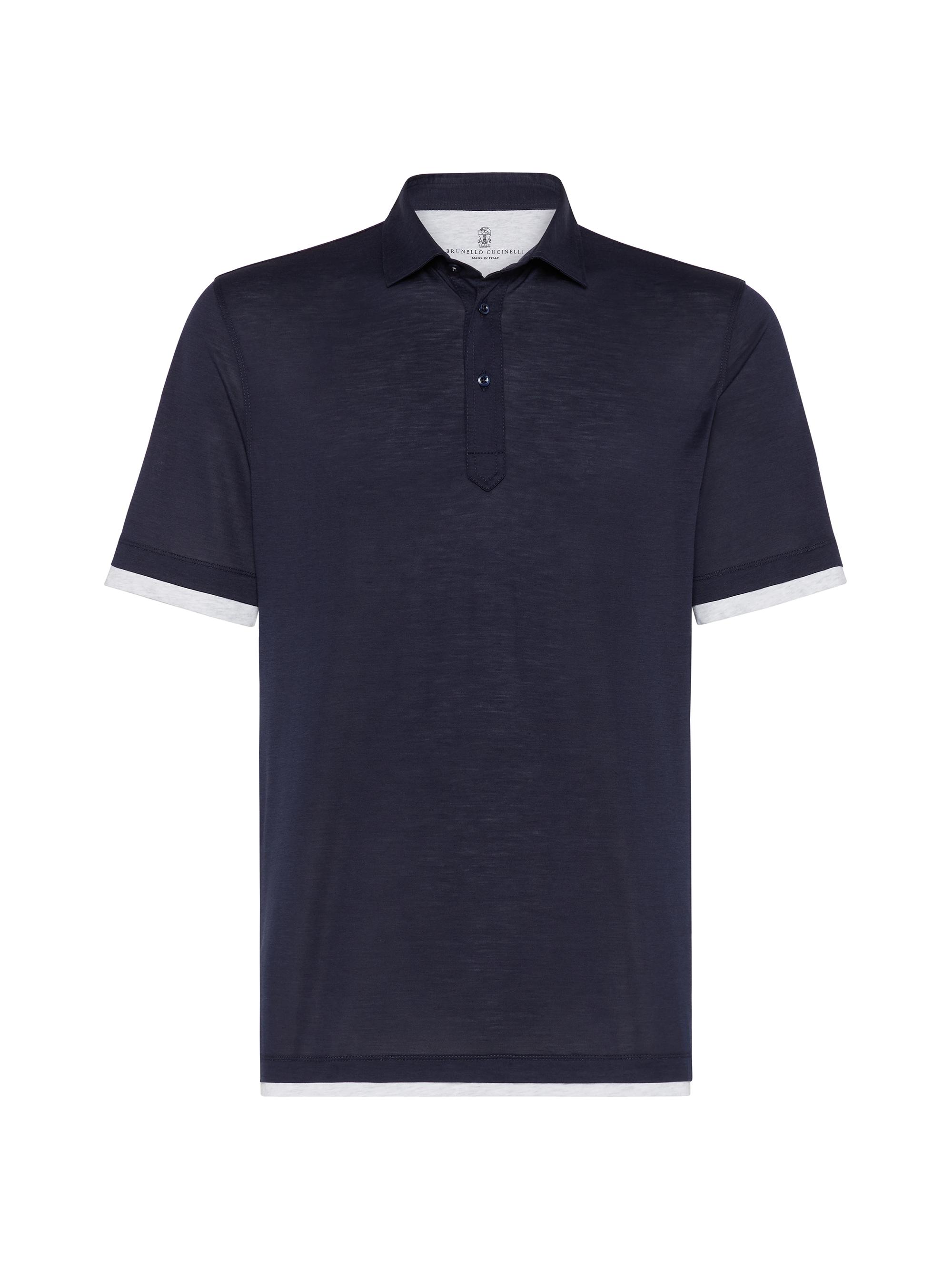 Brunello Cucinelli Men's Silk and Cotton Jersey Collared Polo Shirt - Blue