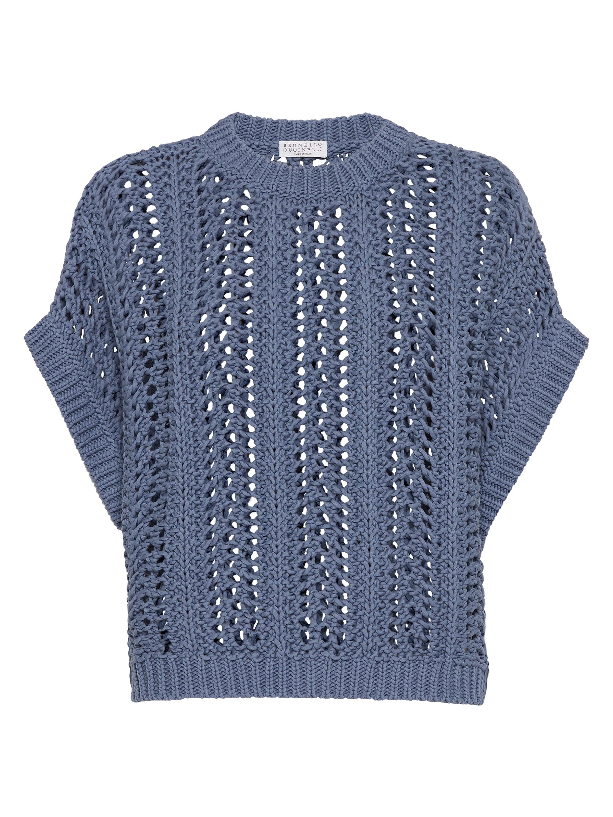 Brunello Cucinelli Women's Cotton Ribbed Net Sweater - Avio Blue