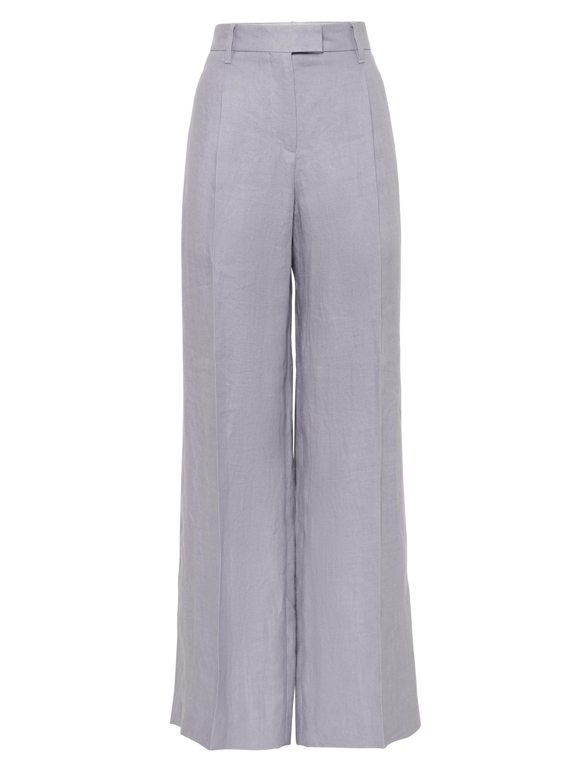 Brunello Cucinelli Women's Dyed Hemp and Linen Gabardine Loose Pleated Trousers with Monili - Lilac