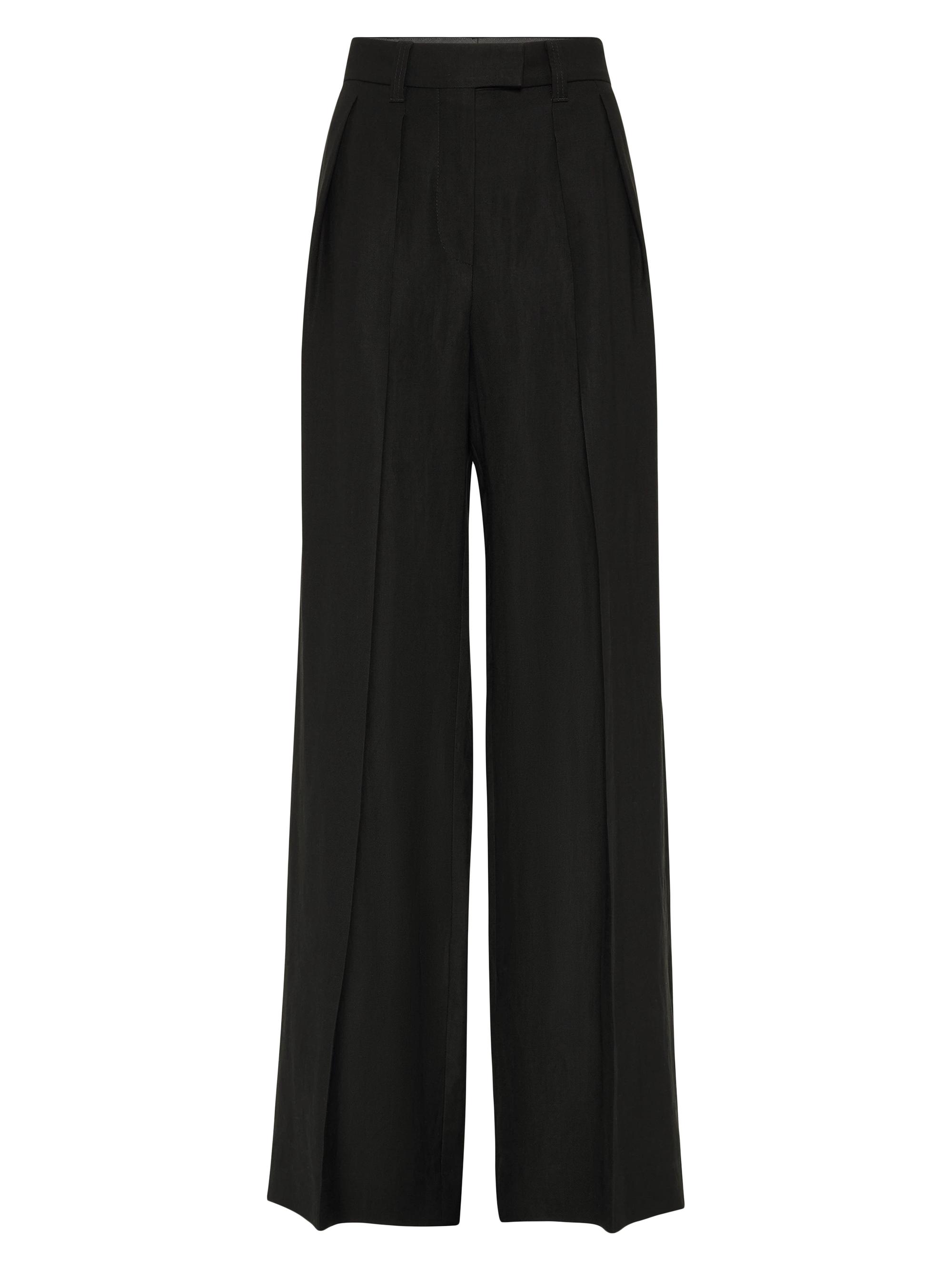 Brunello Cucinelli Women's Viscose and Linen Fluid Twill Sartorial Wide Trousers - Black