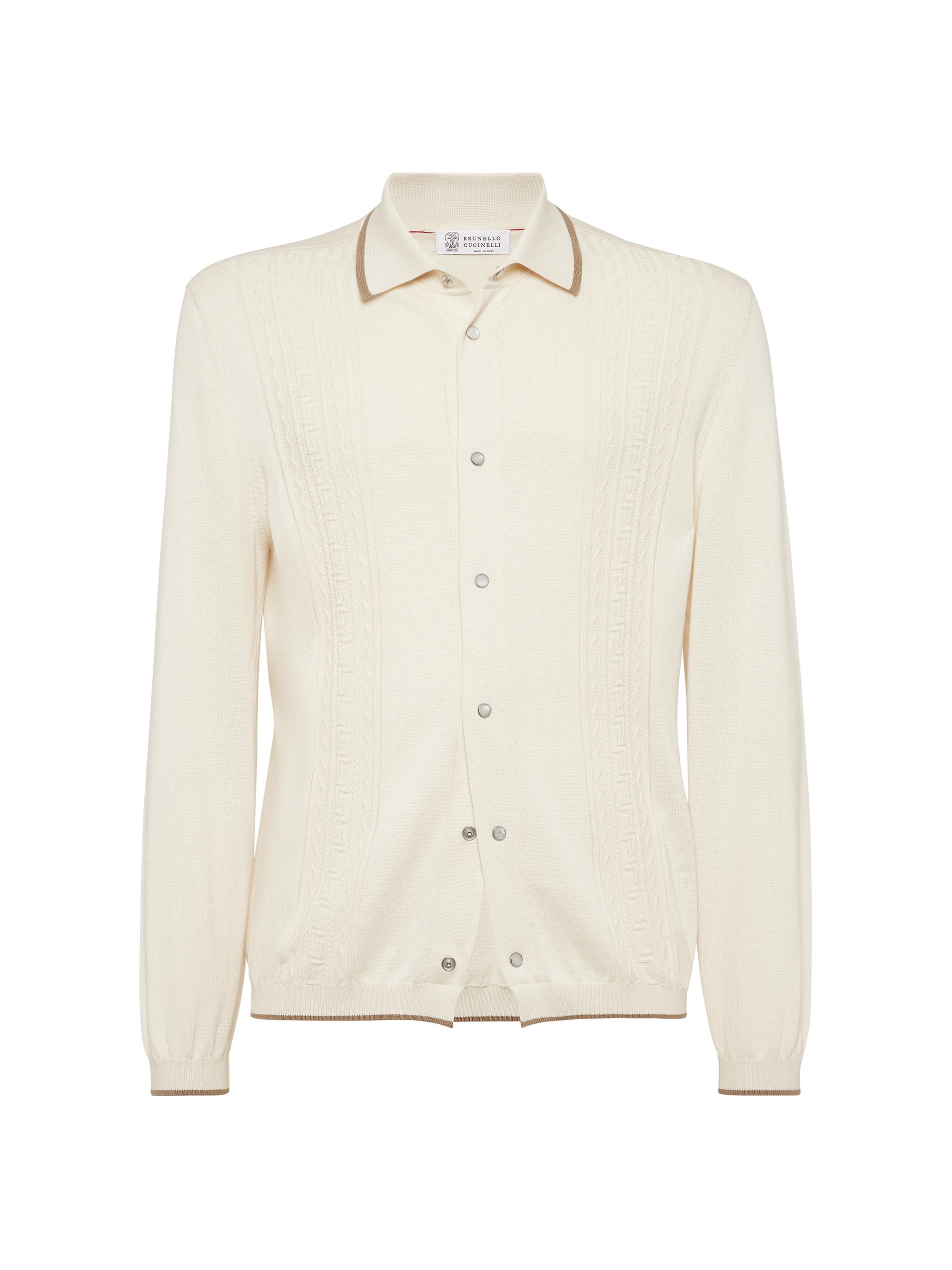 Brunello Cucinelli Men's Cotton Geometric Jacquard Knit Shirt - Ecru
