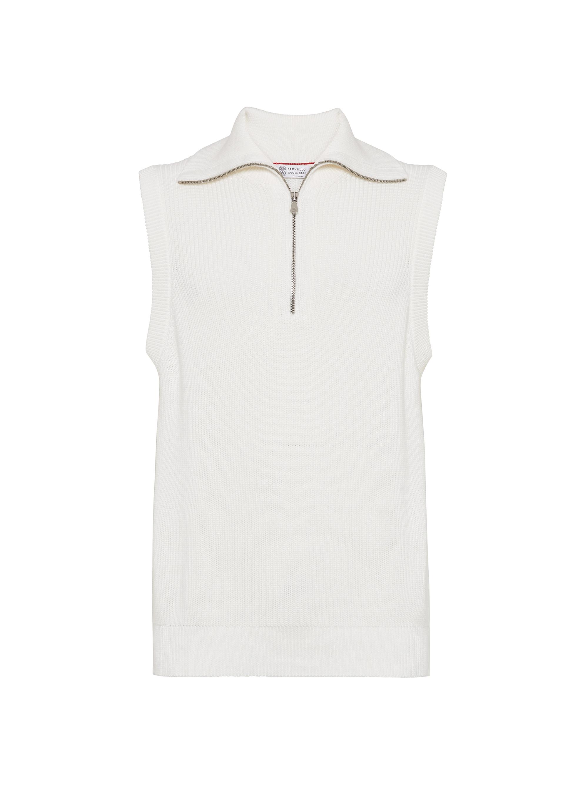 Brunello Cucinelli Men's Cotton Half English Rib Sweater Vest with Half Zip - Panama