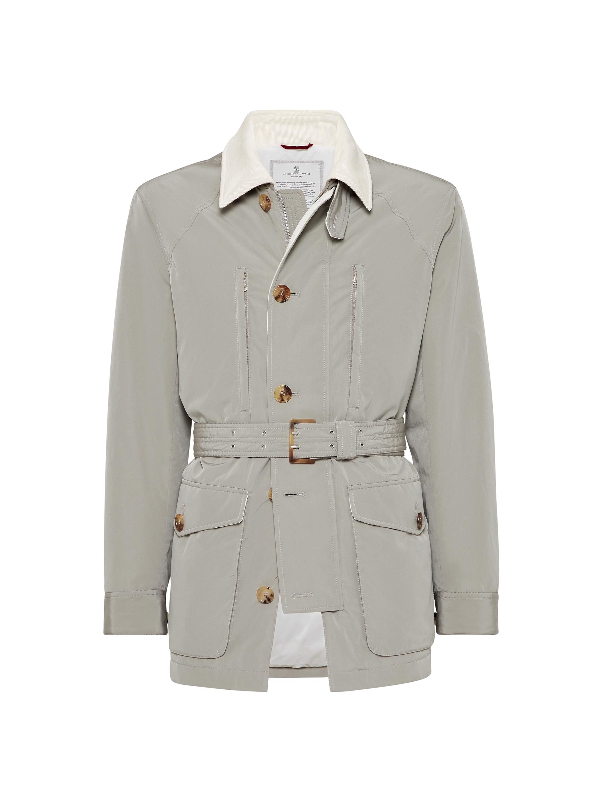 Brunello Cucinelli Men's Microfiber Belted Parka with Thermore Padding and Corduroy Inserts - Khaki