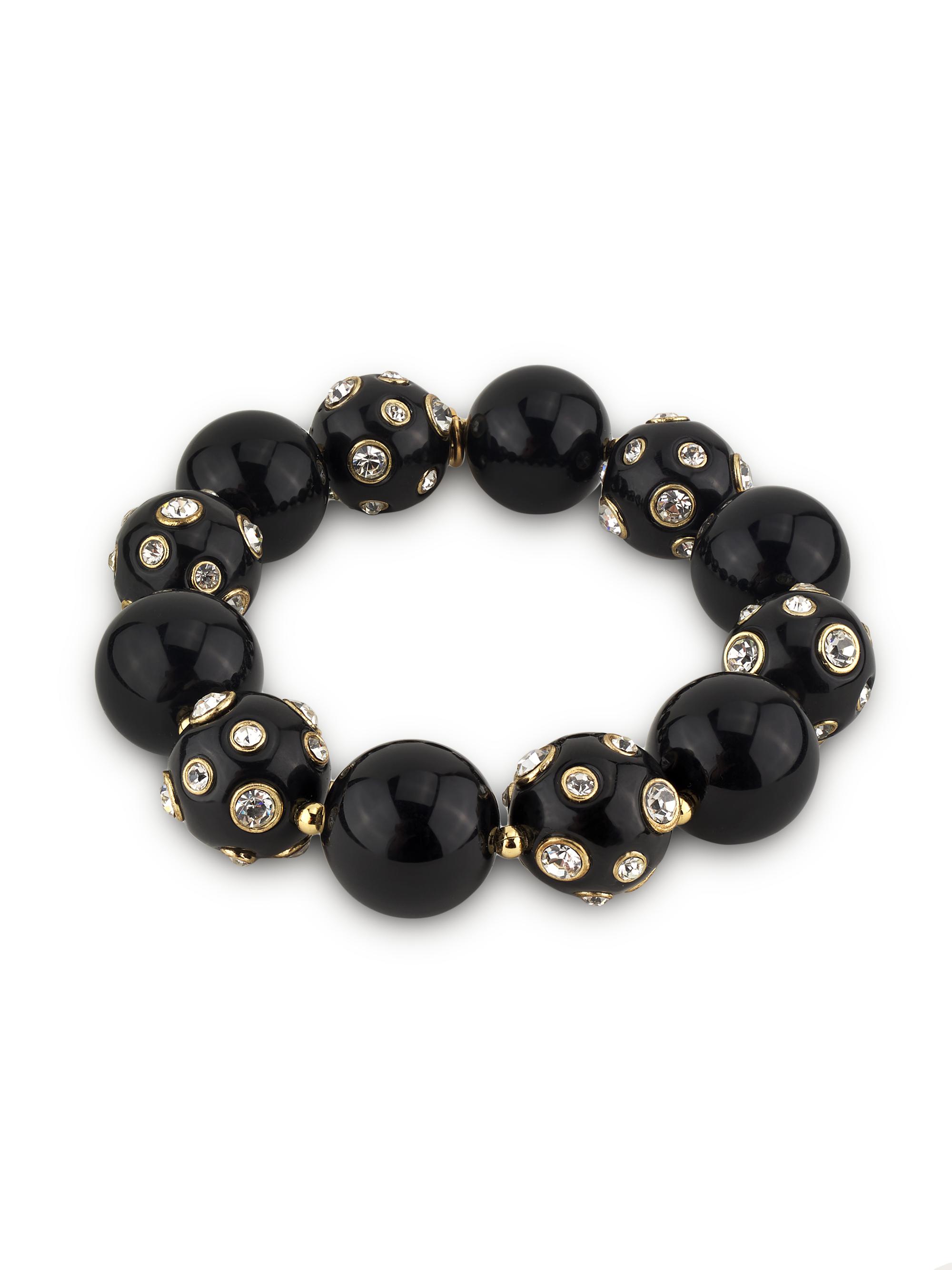 Kenneth Jay Lane Women's Goldtone & Glass Beaded Stretch Bracelet - Black Crystal