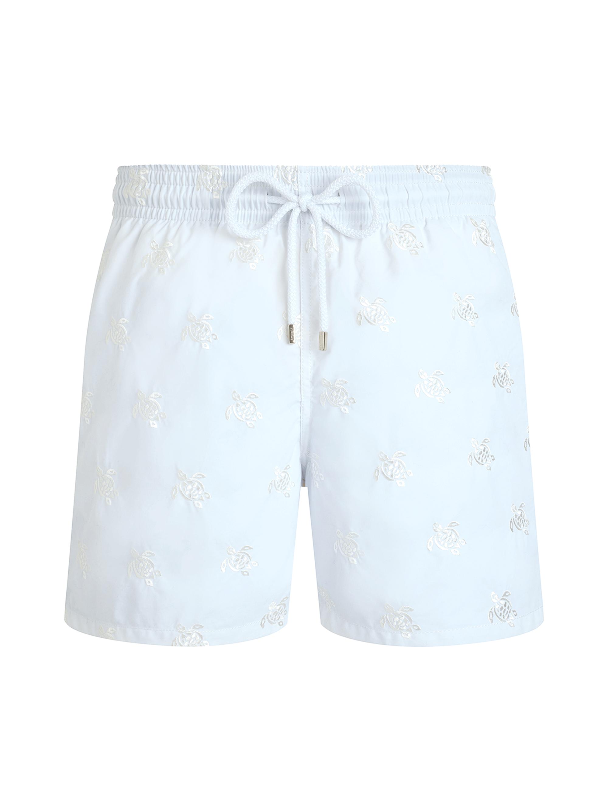 Vilebrequin Men's Embroidered Micro Ronde des Tortues Diagonal Swim Trunks - Blanc