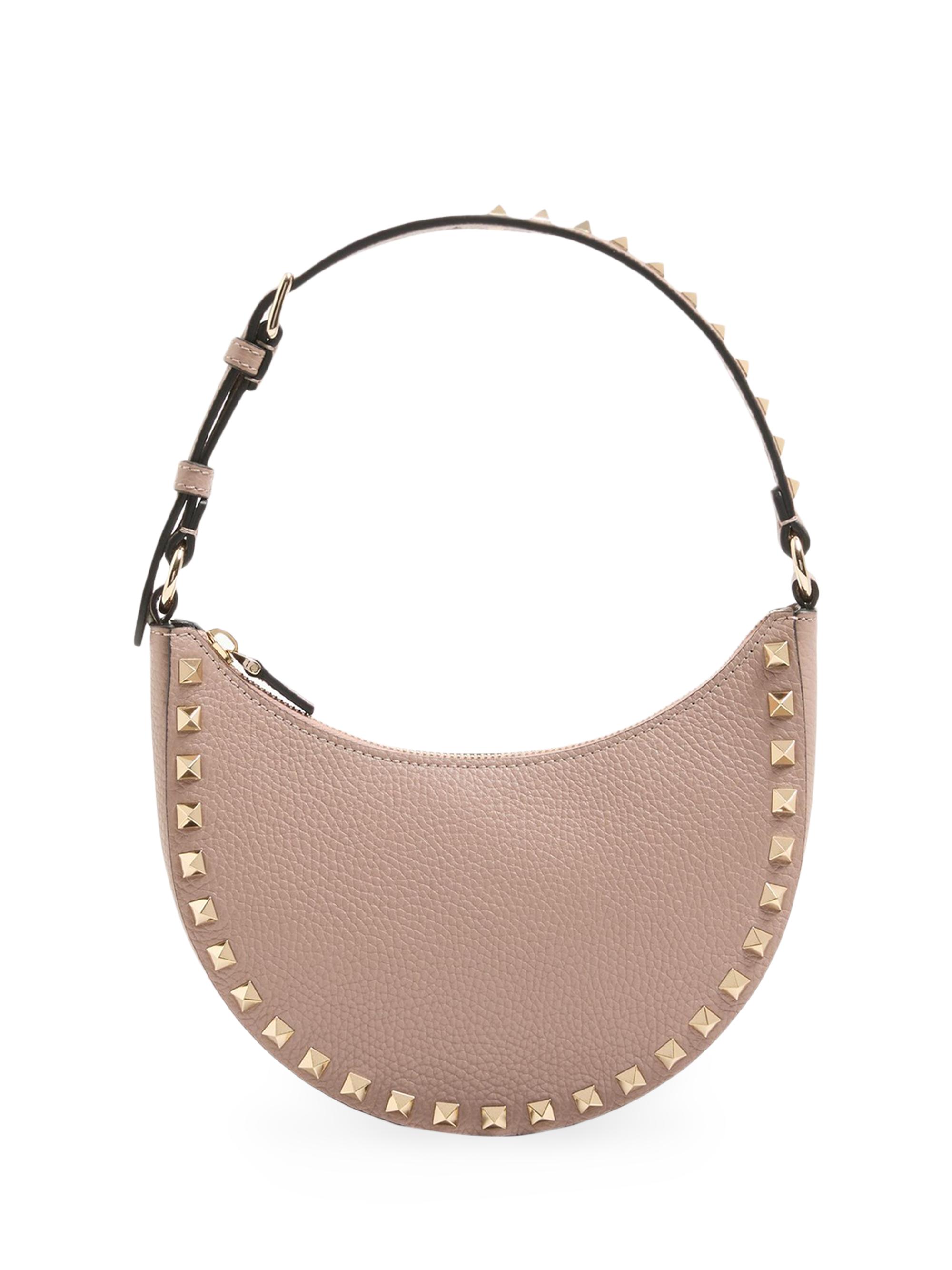 Valentino Garavani Women's Mini Rockstud Hobo Bag in Grainy Calfskin - Poudre