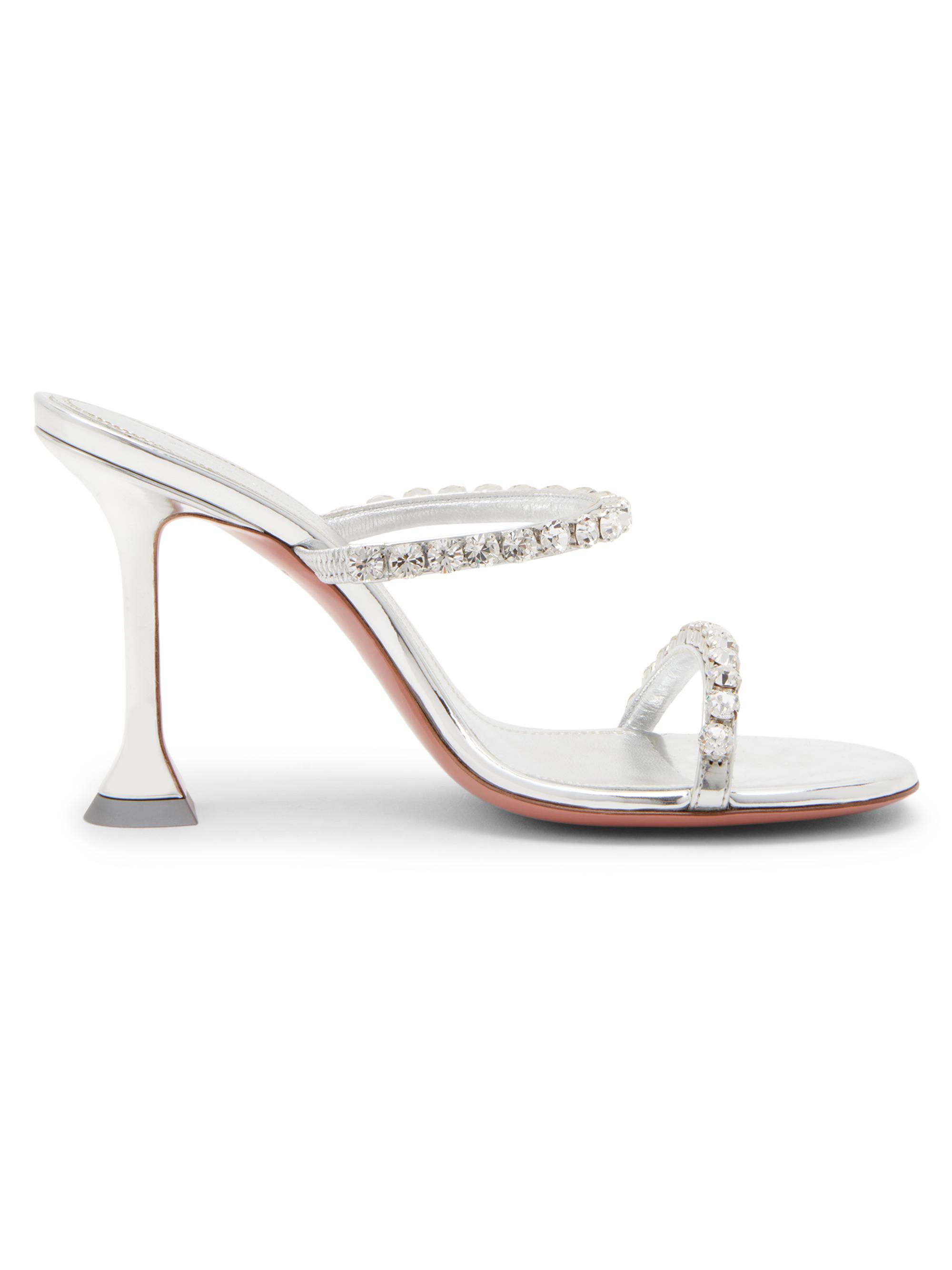 Amina Muaddi Women's Gigi 95MM Crystal-Embellished Metallic Leather Sandals - Mirror Silver