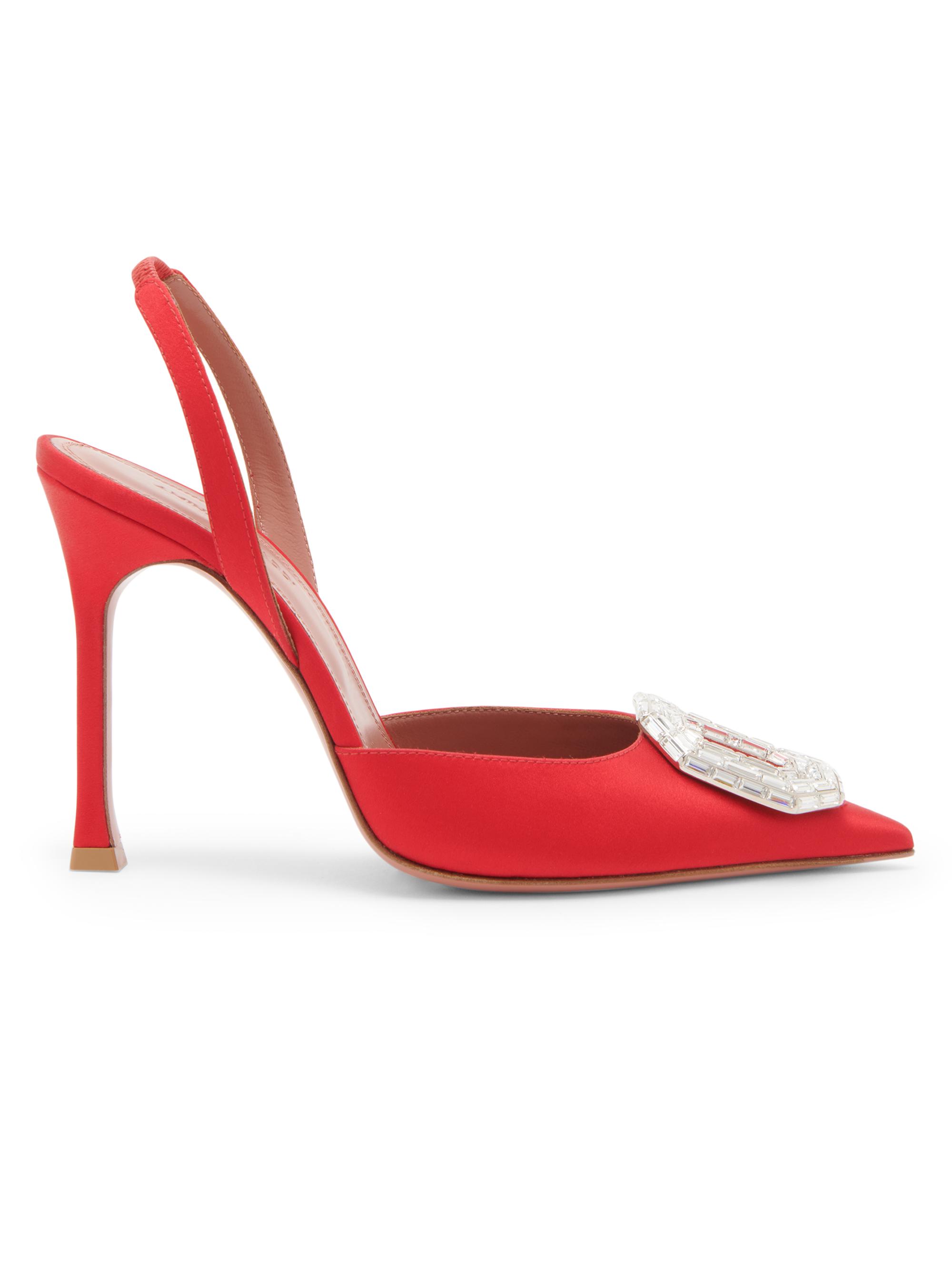 Amina Muaddi Women's Camelia105MM Crystal-Embellished Silk Slingback Pumps - Satin Red