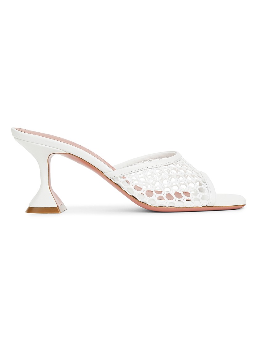 Shop Amina Muaddi Lupita 70MM Mesh & Leather Mules | Saks Shop Amina Muaddi Lupita 70MM Mesh & Leather Mules | Saks