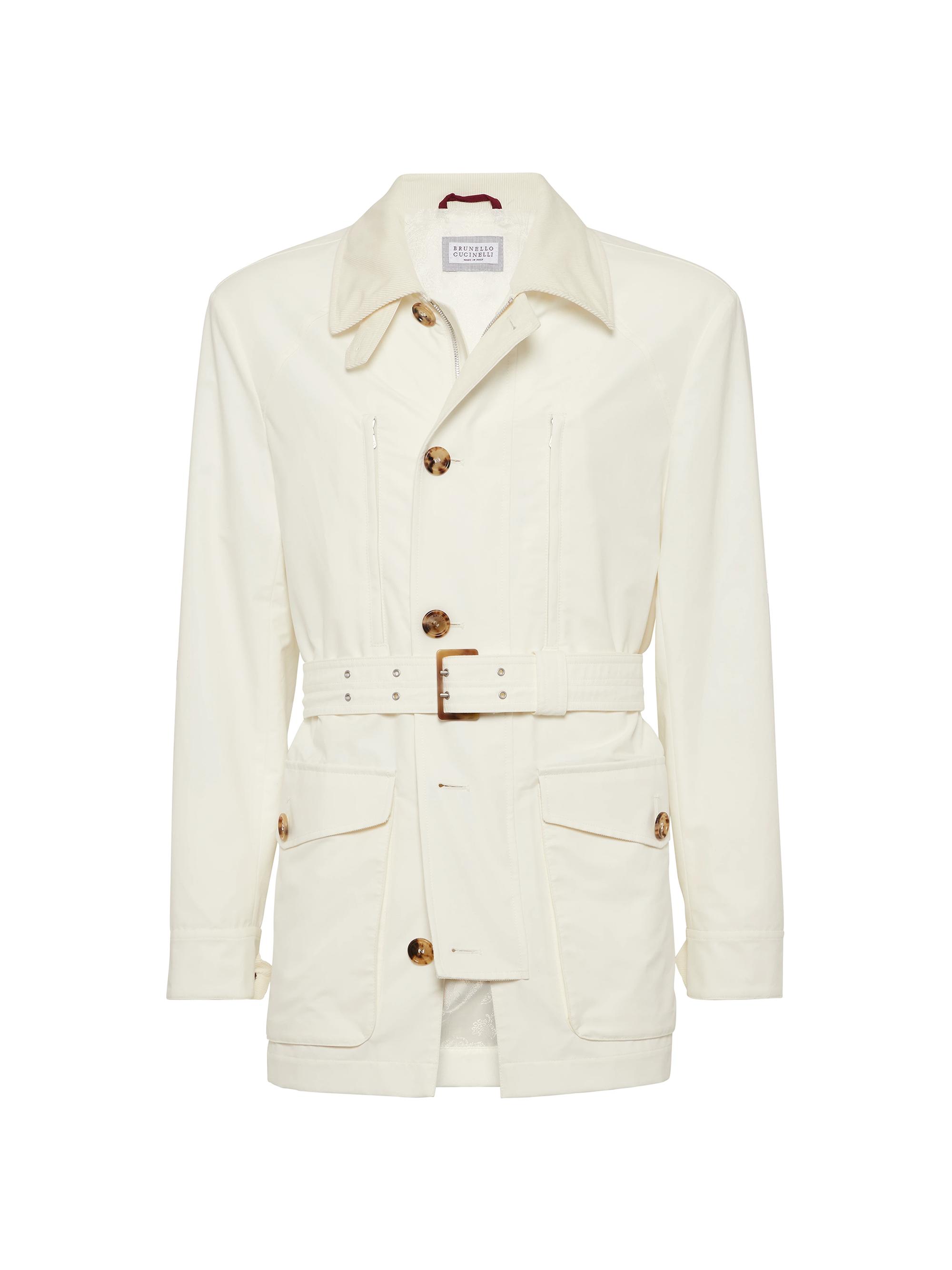Brunello Cucinelli Men's Water Resistant Techno Cotton Gabardine Belted Parka Jacket - Off White