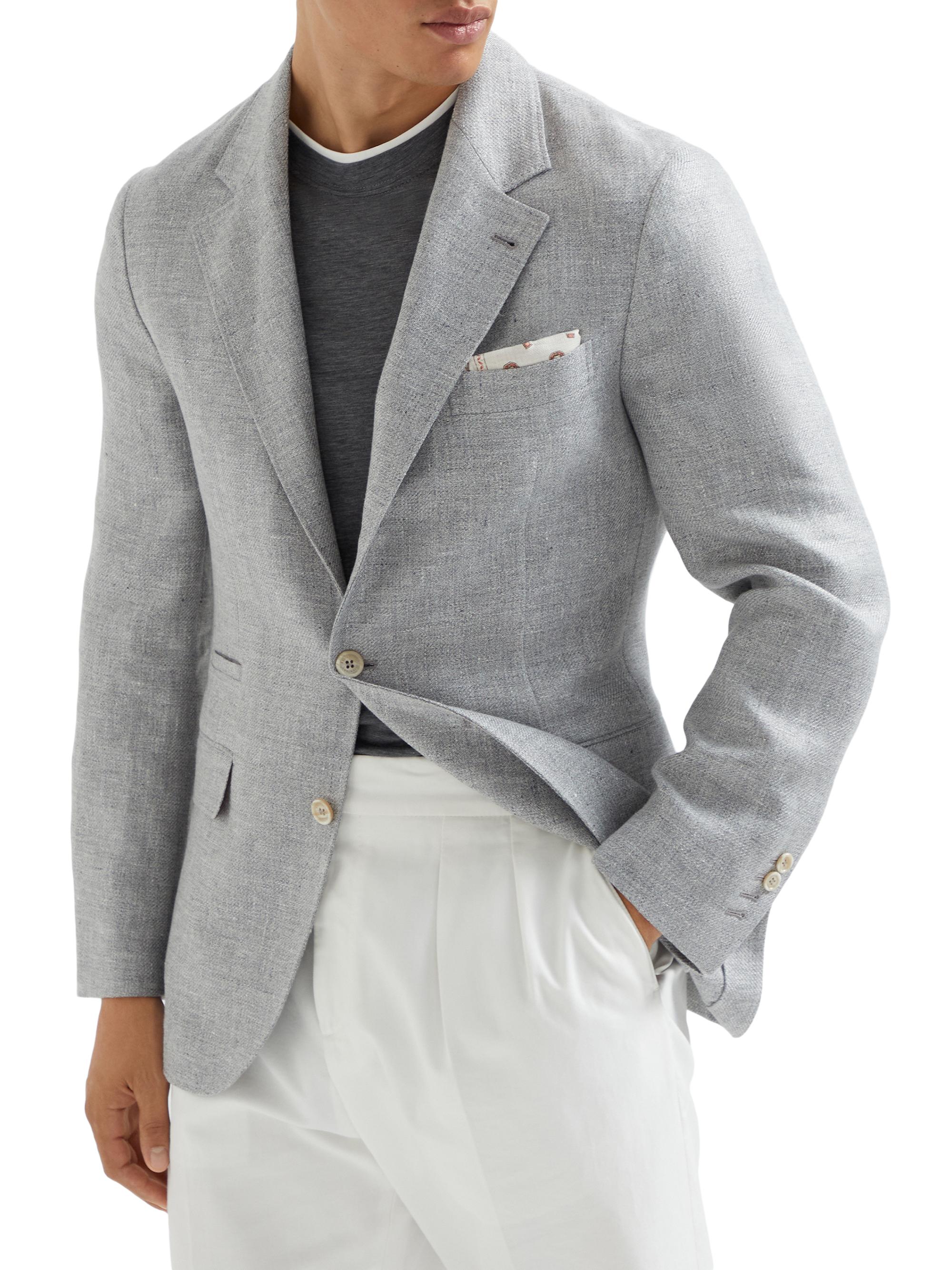 Brunello Cucinelli Men's Diagonal Deconstructed Blazer - Grey