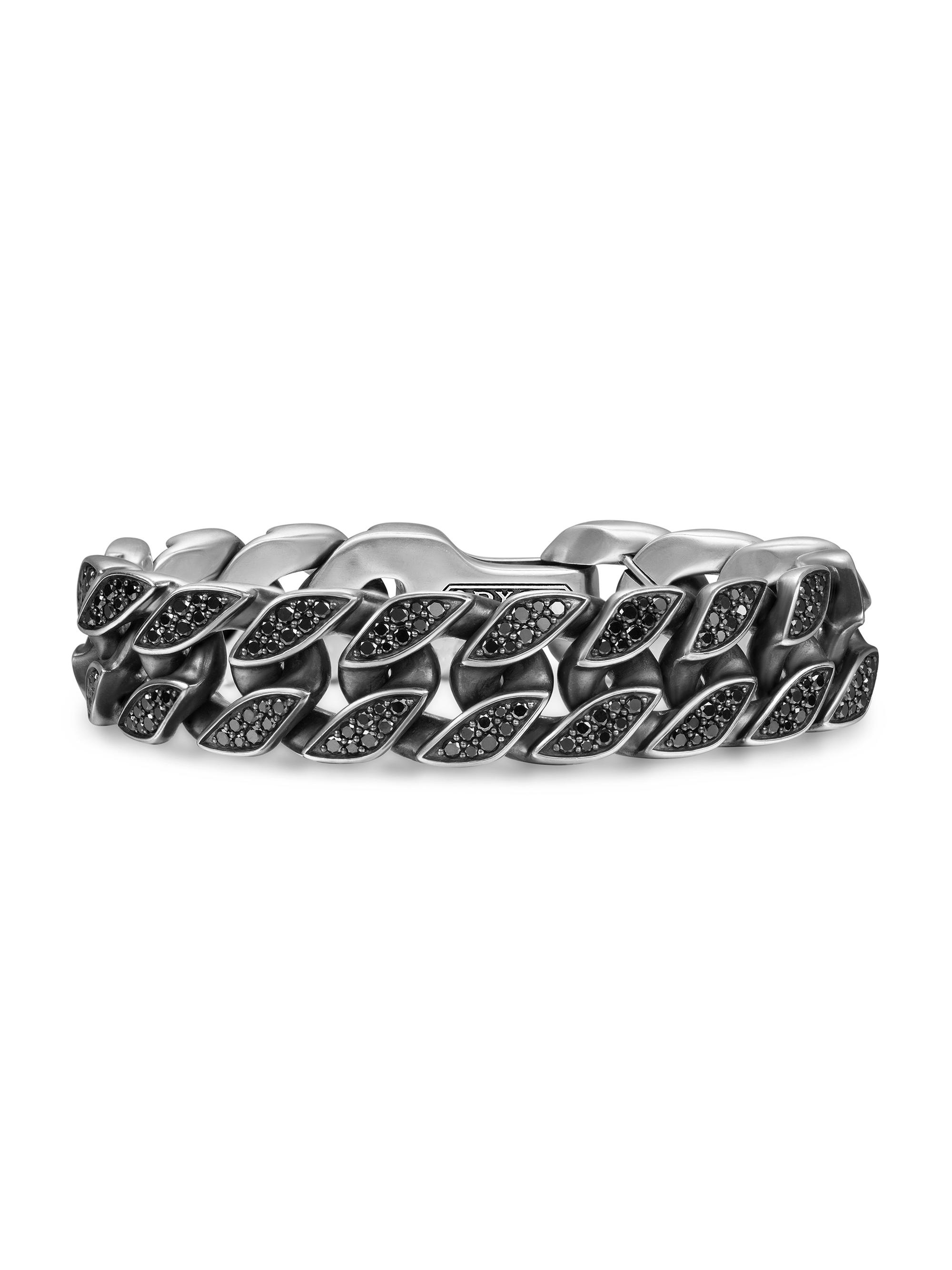 David Yurman Men's Curb Chain Bracelet in Sterling Silver, 18MM - Black Diamond