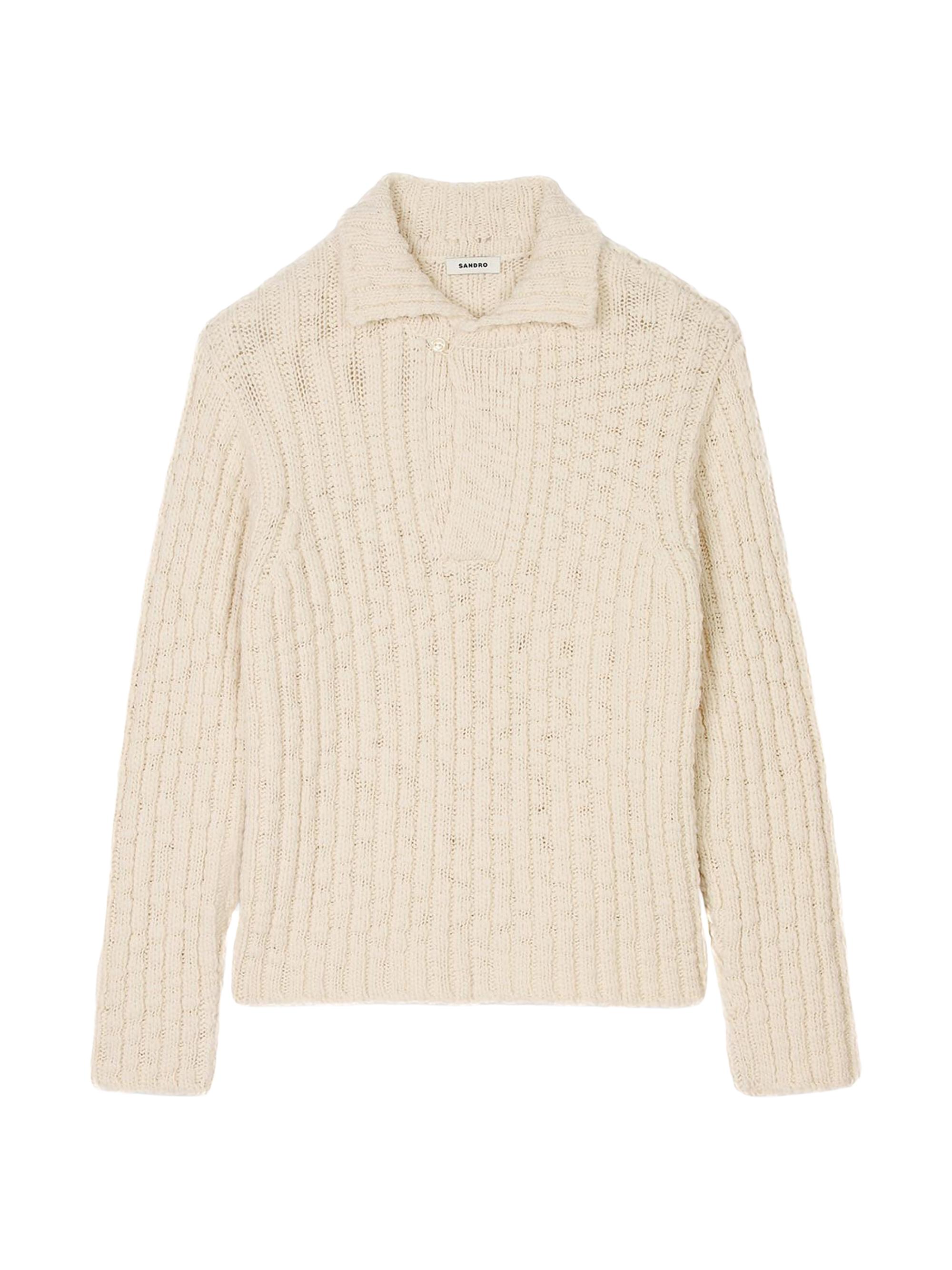Sandro Men's Chunky Knit Polo Neck Jumper - Beige