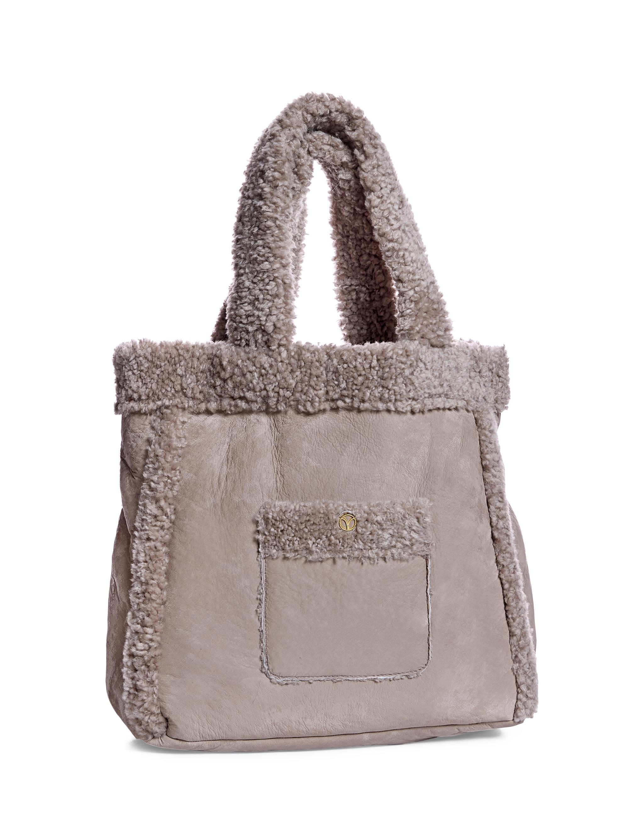 Maximilian Women's Shearling Lamb Handbag - Caffe Latte