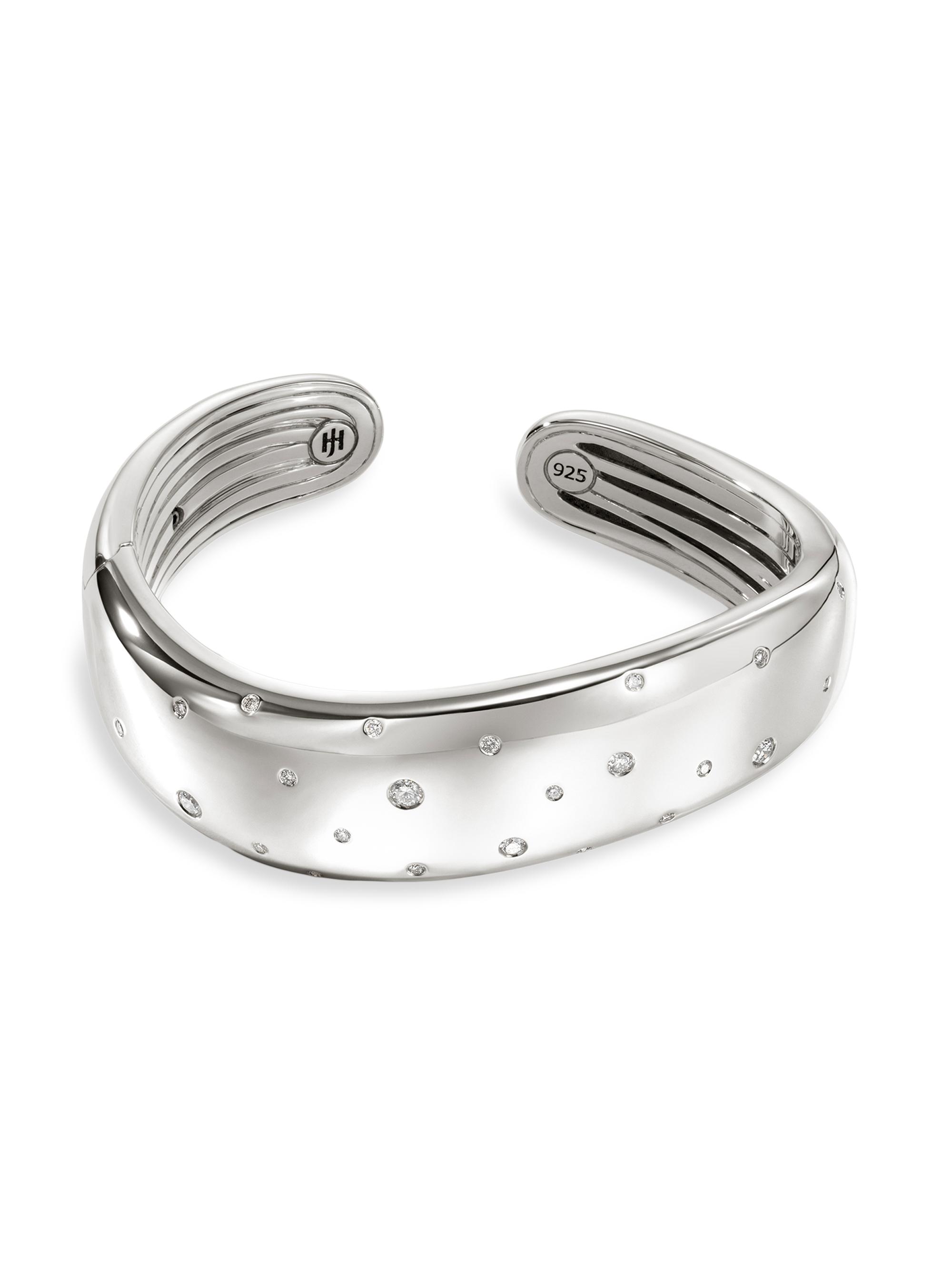 John Hardy Women's Surf Sterling Silver & 0.55 TCW Diamond Wavy Hinged Cuff - Silver