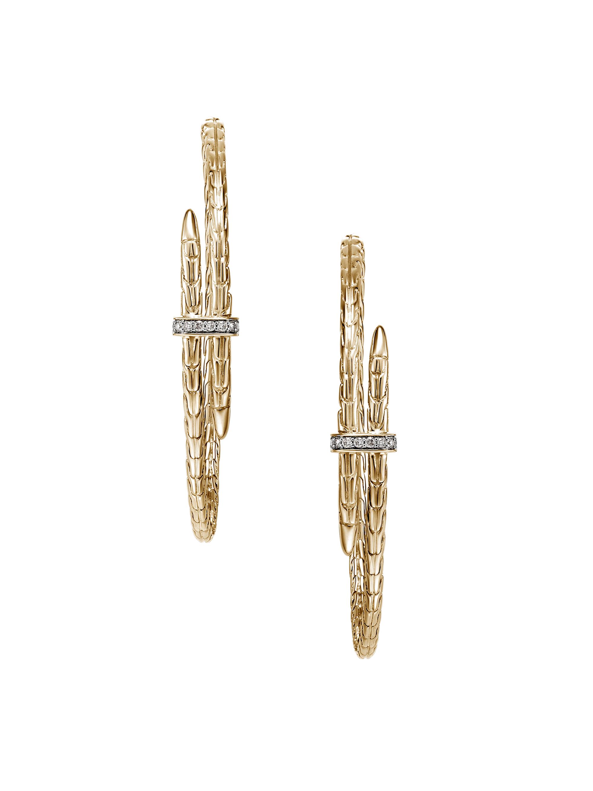 John Hardy Women's Spear 14K Yellow Gold & 0.12 TCW Diamond  Hoop Earrings - Yellow Gold