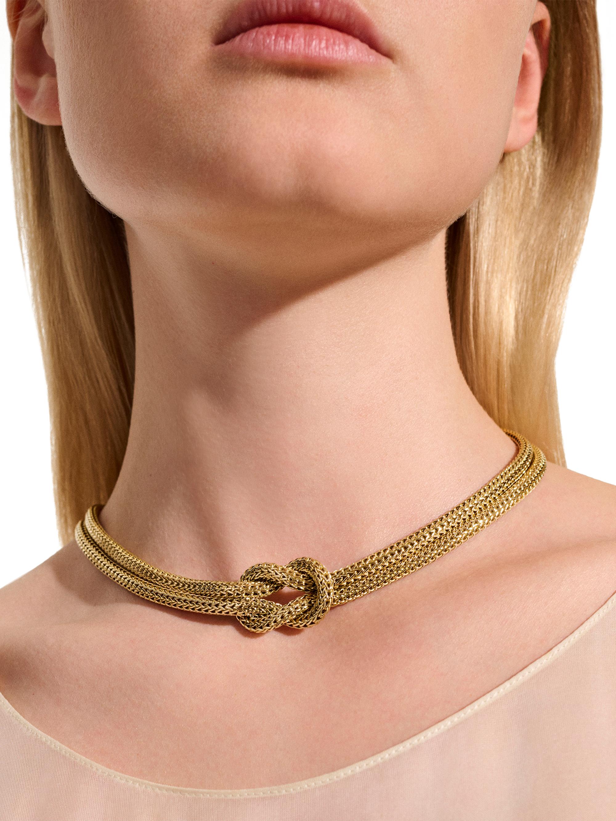 John Hardy Love Knot 14K Yellow Gold Double-Chain Necklace - Yellow Gold - side view in Yellow gold