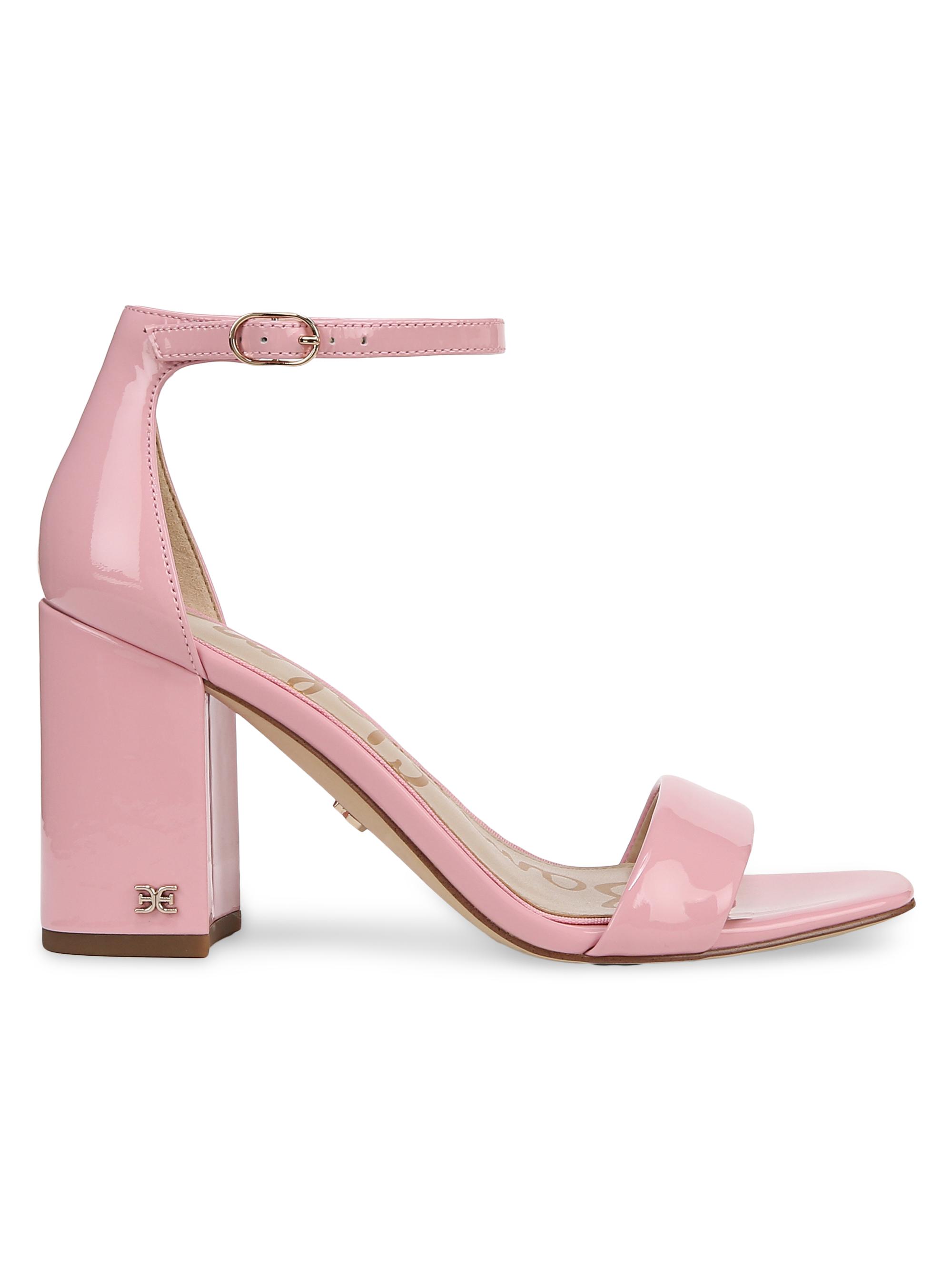 Sam Edelman Women's Daniella 80MM Ankle-Strap Patent Leather Sandals - Lolita Pink