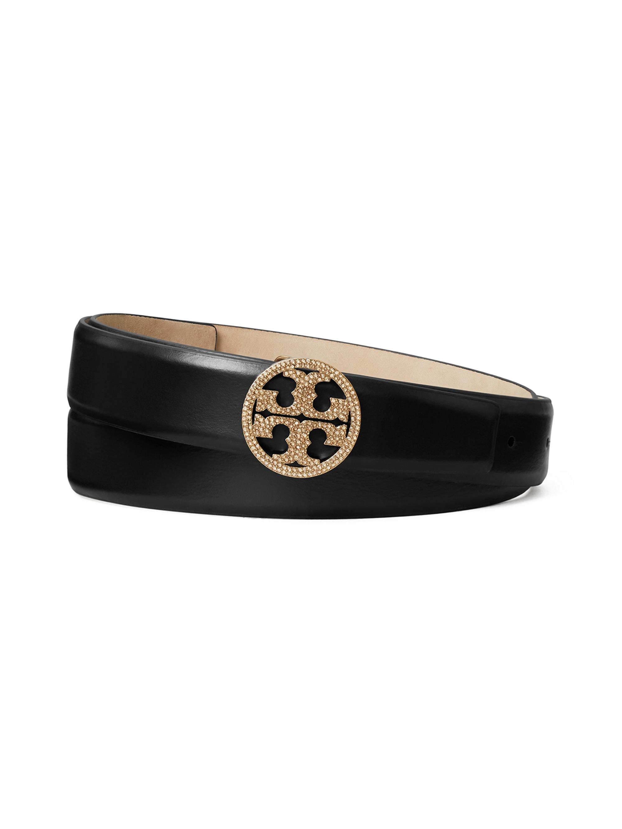 Tory Burch Women's Miller Leather Pavé Logo Belt - Black