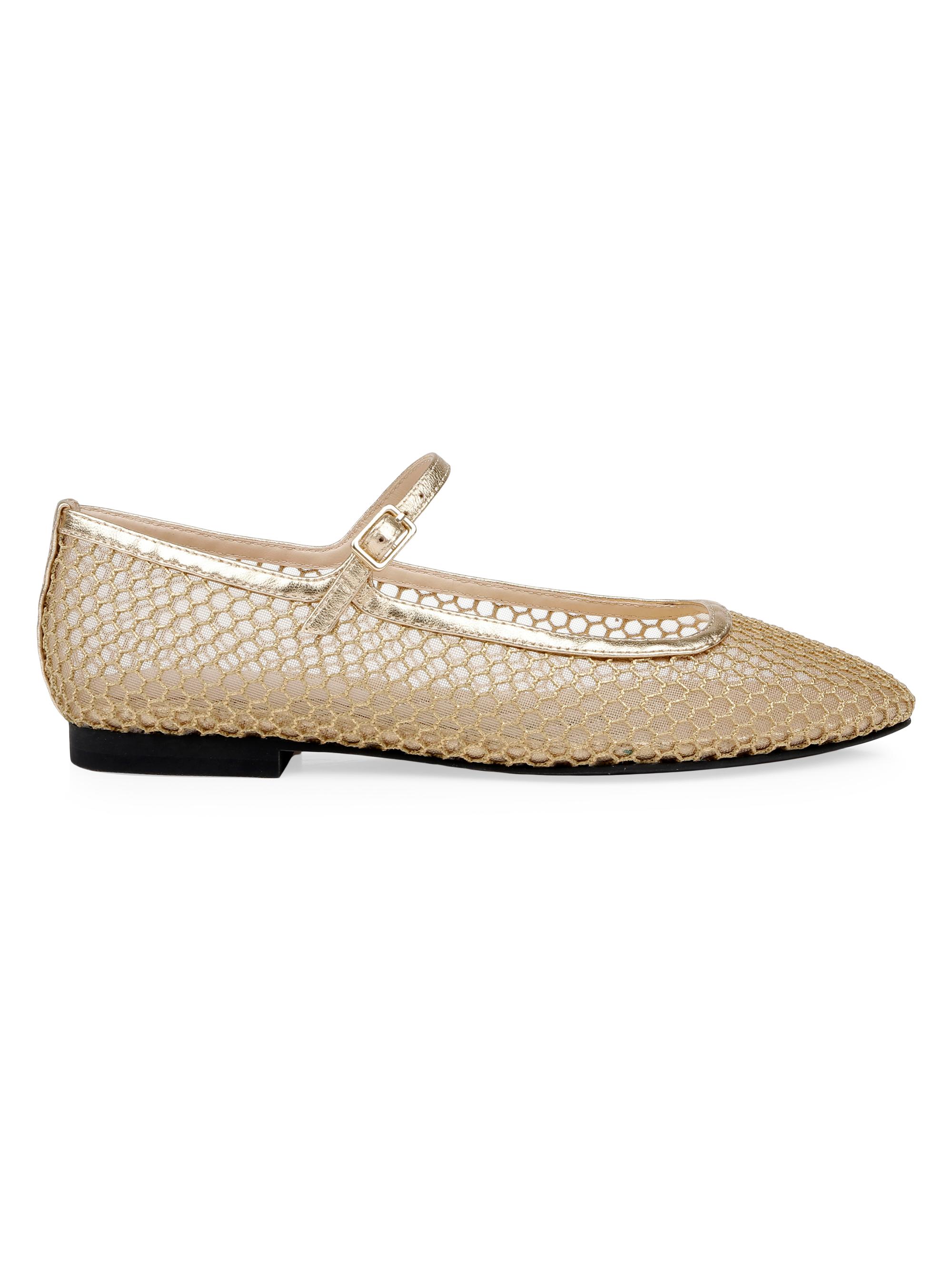 L'AGENCE Women's Grainne Lace & Leather Ballet Flats - Gold Mesh