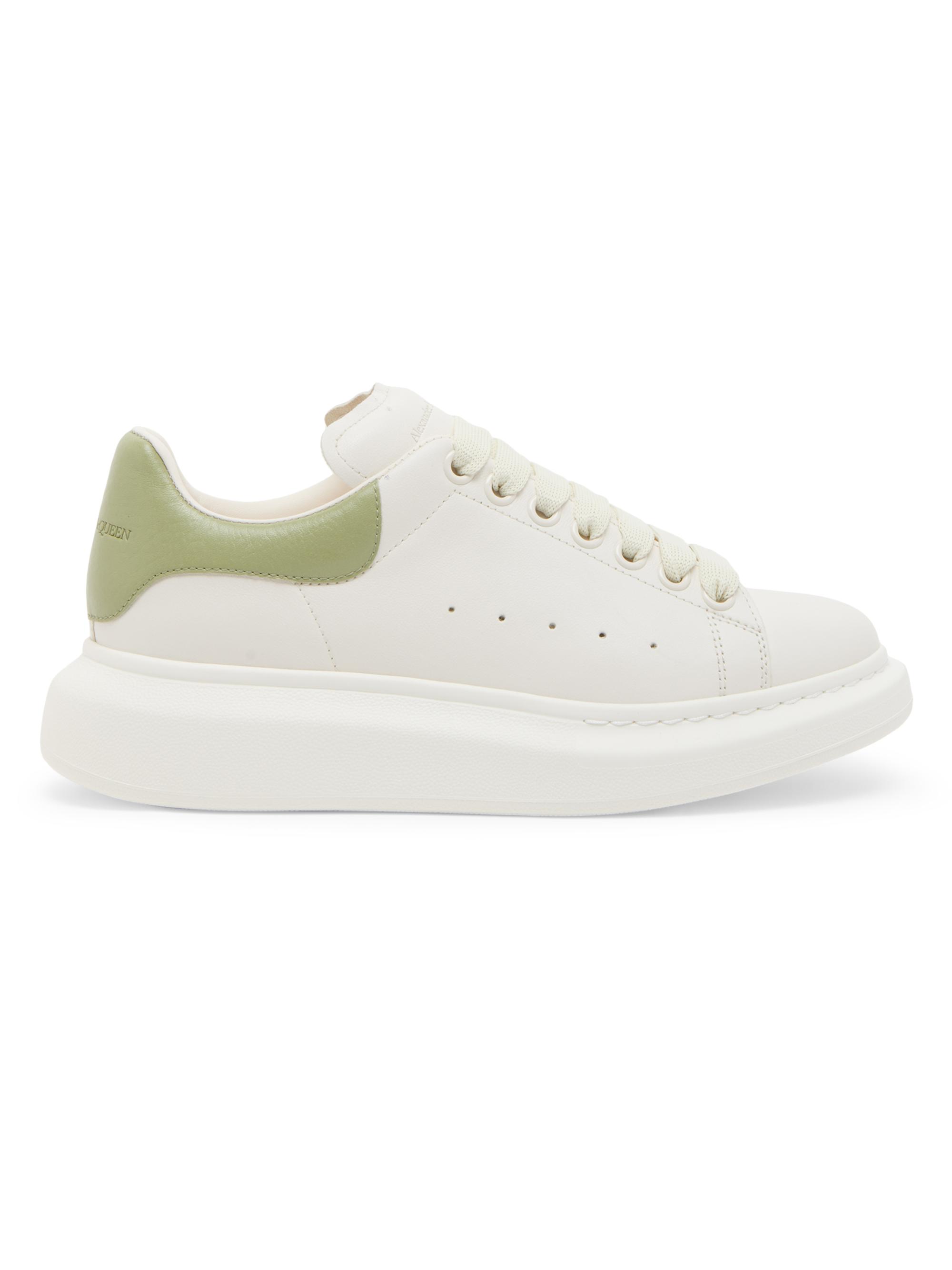 McQueen Women's Contrast-Trimmed Leather Low-Top Sneakers - Off White Green