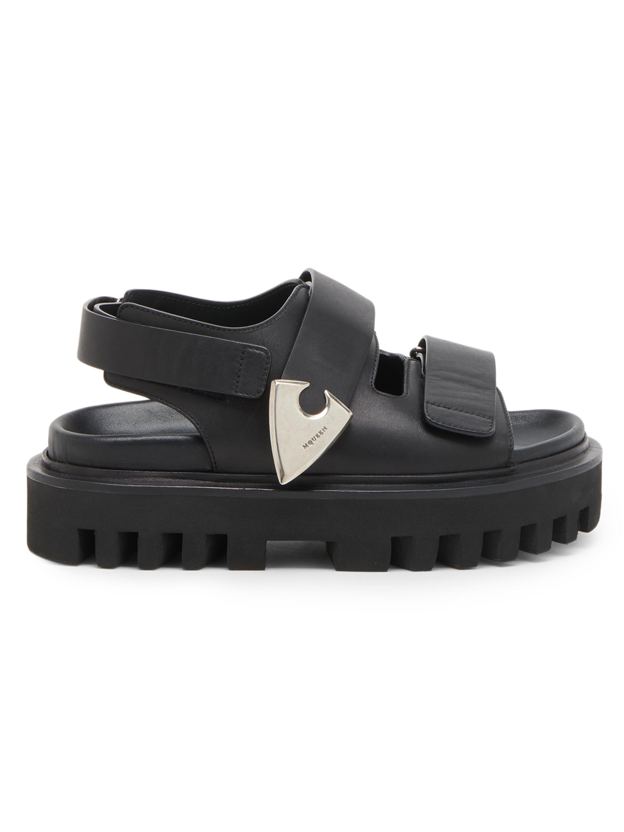 McQueen Women's Platform Leather Sandals - Black Silver