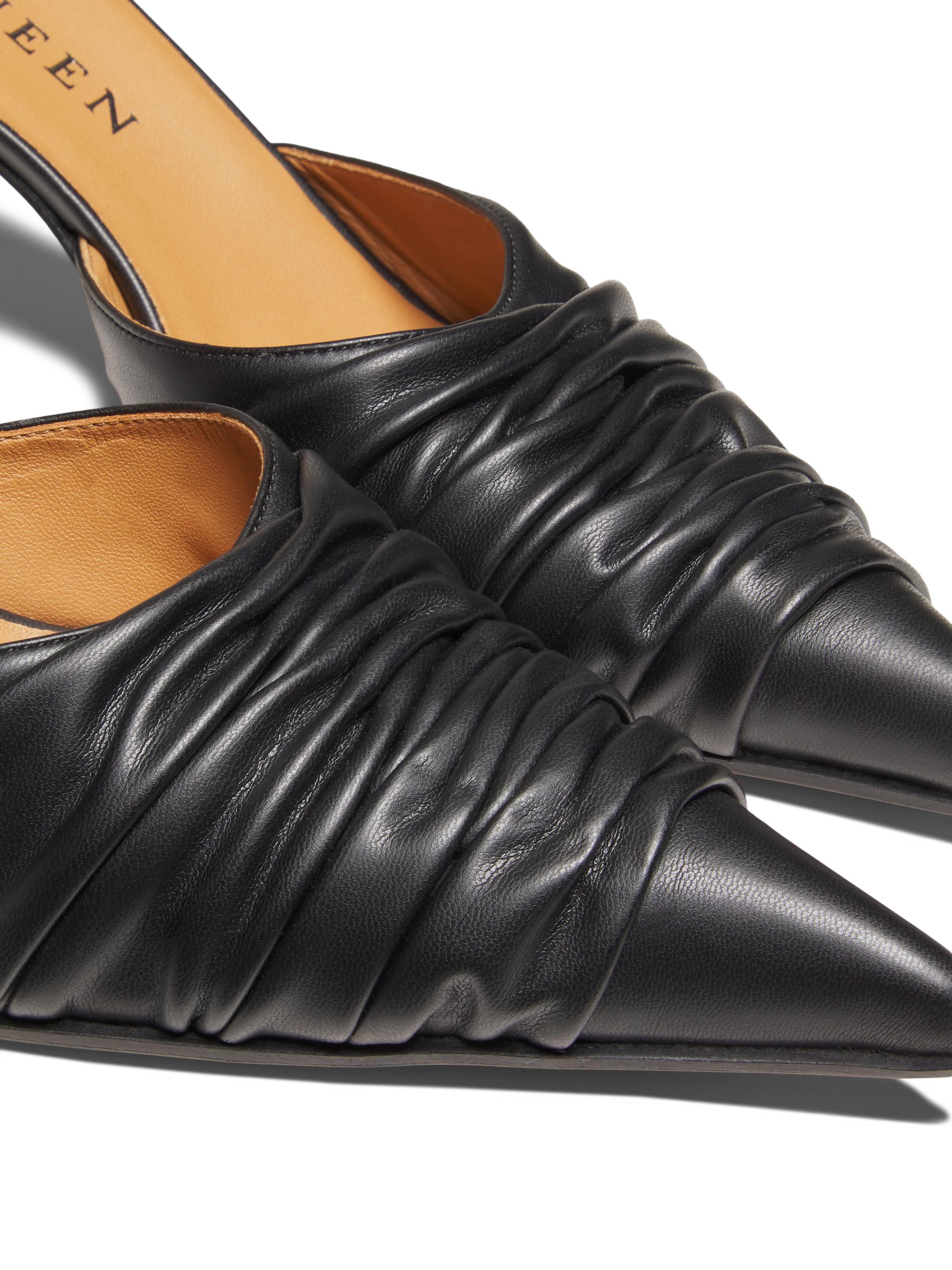 McQueen Birdee 70MM Ruched Leather Mules | Saks Fifth Avenue