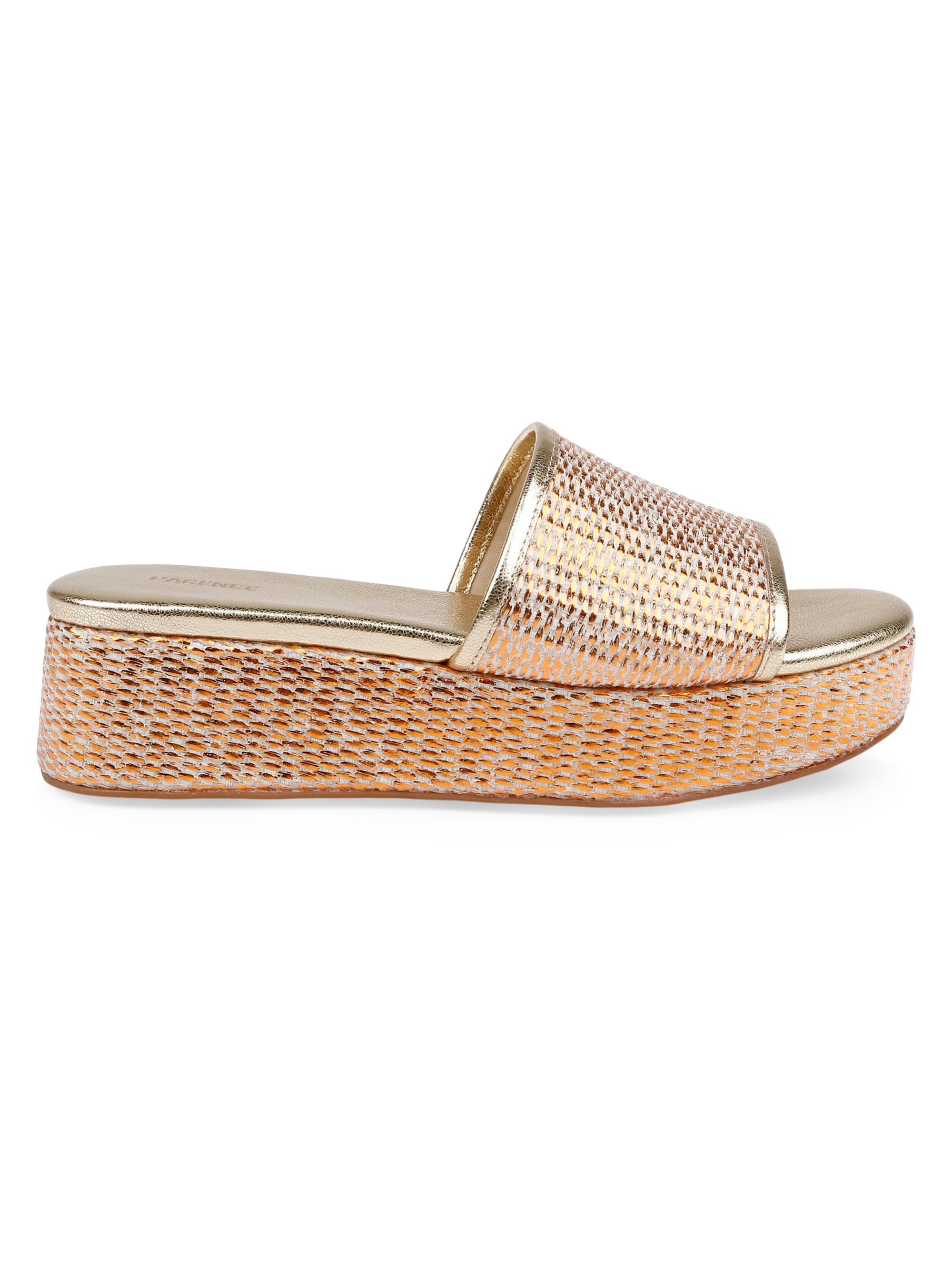 L'AGENCE Women's Inaya 50MM Raffia Platform Slip-On Sandals - Gold Raffia