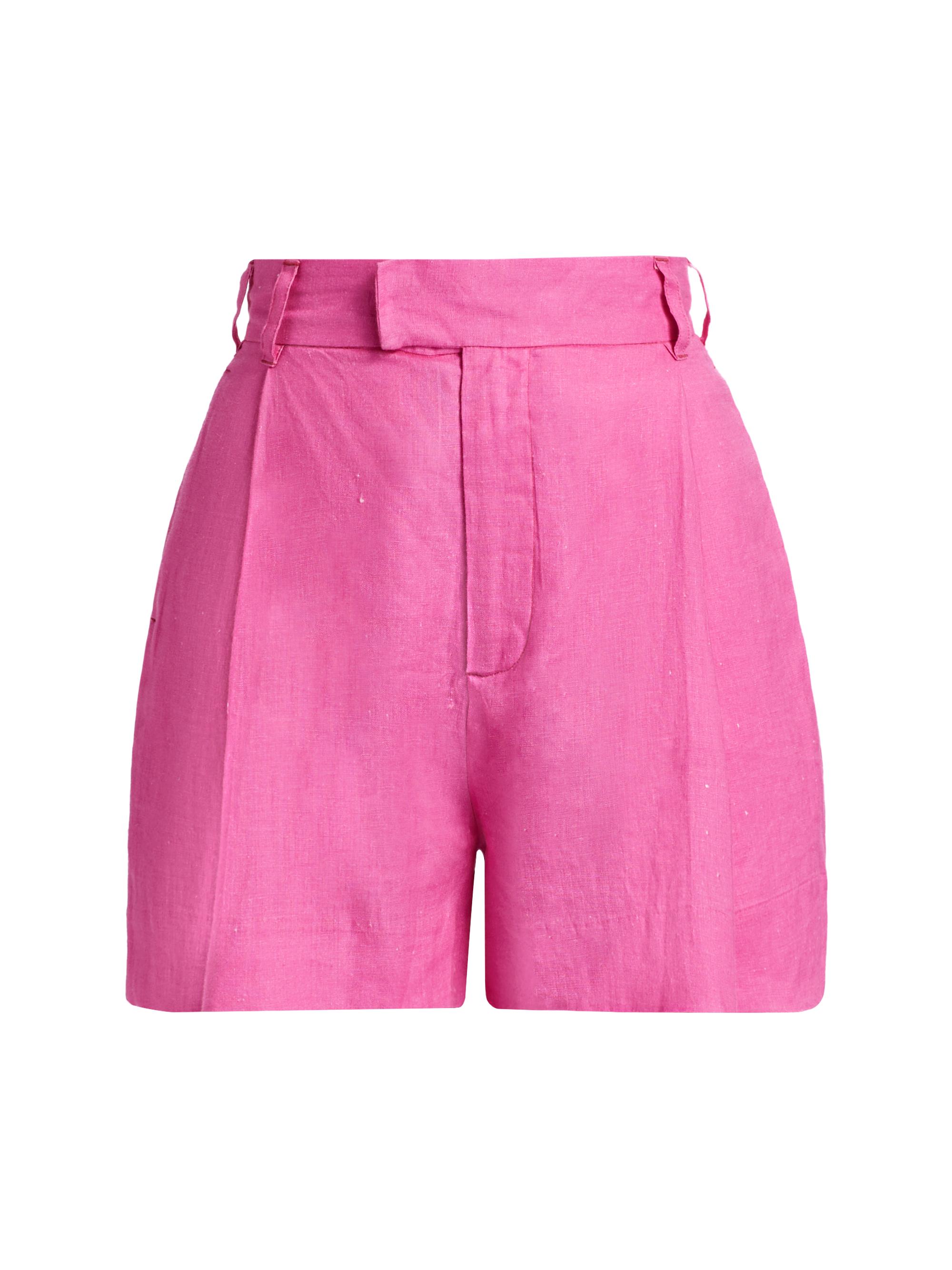 BruceGlen Women's Pleated High-Rise Linen Shorts - Fuchsia